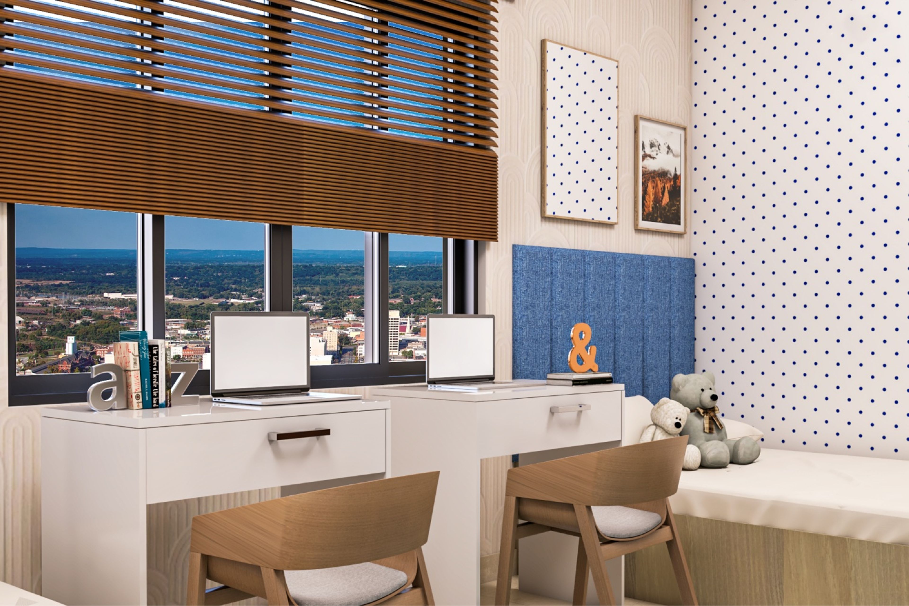 Frosty White Twin Study Room Design - Livspace