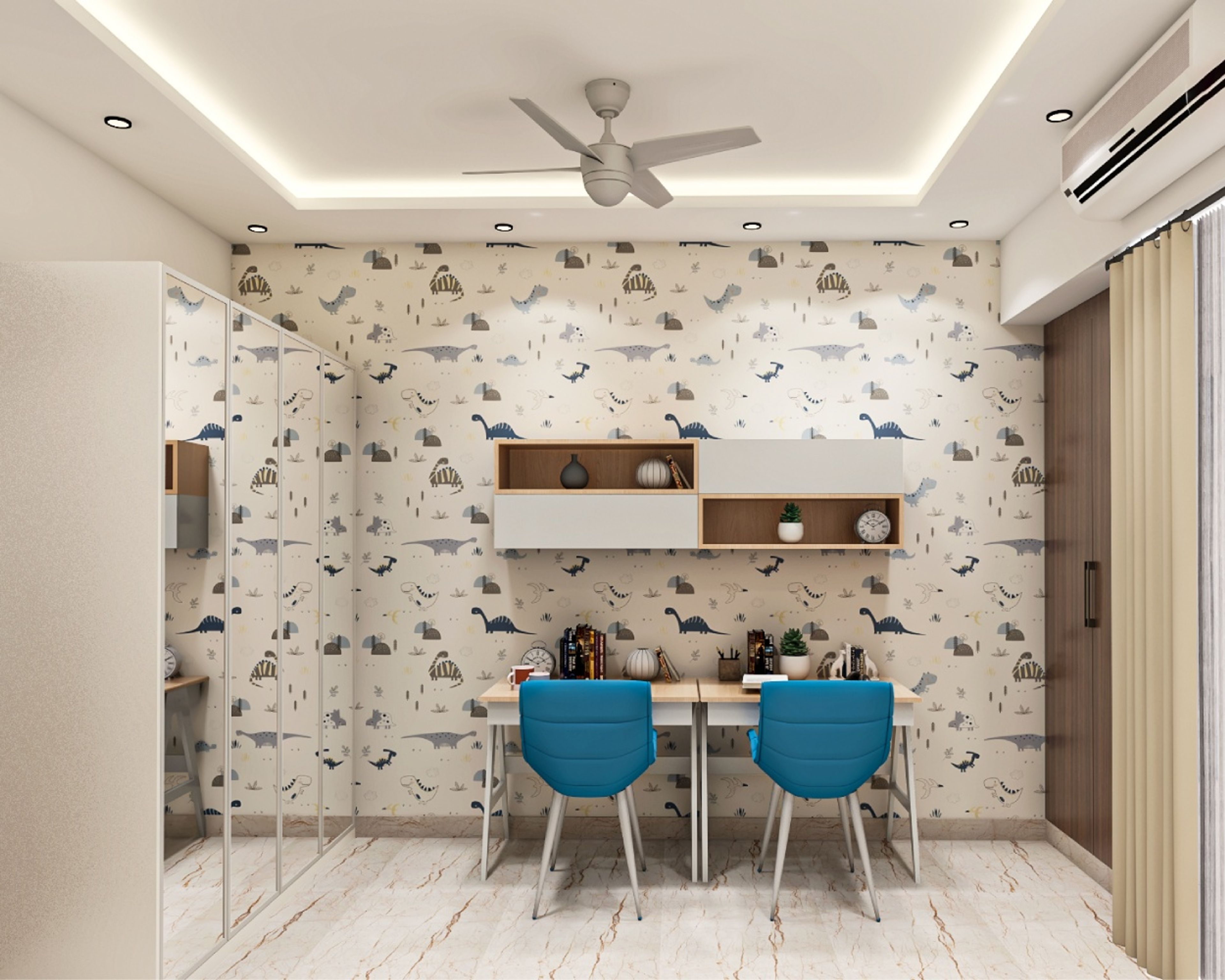 Shabby Chic Study Room Design In Blue And White