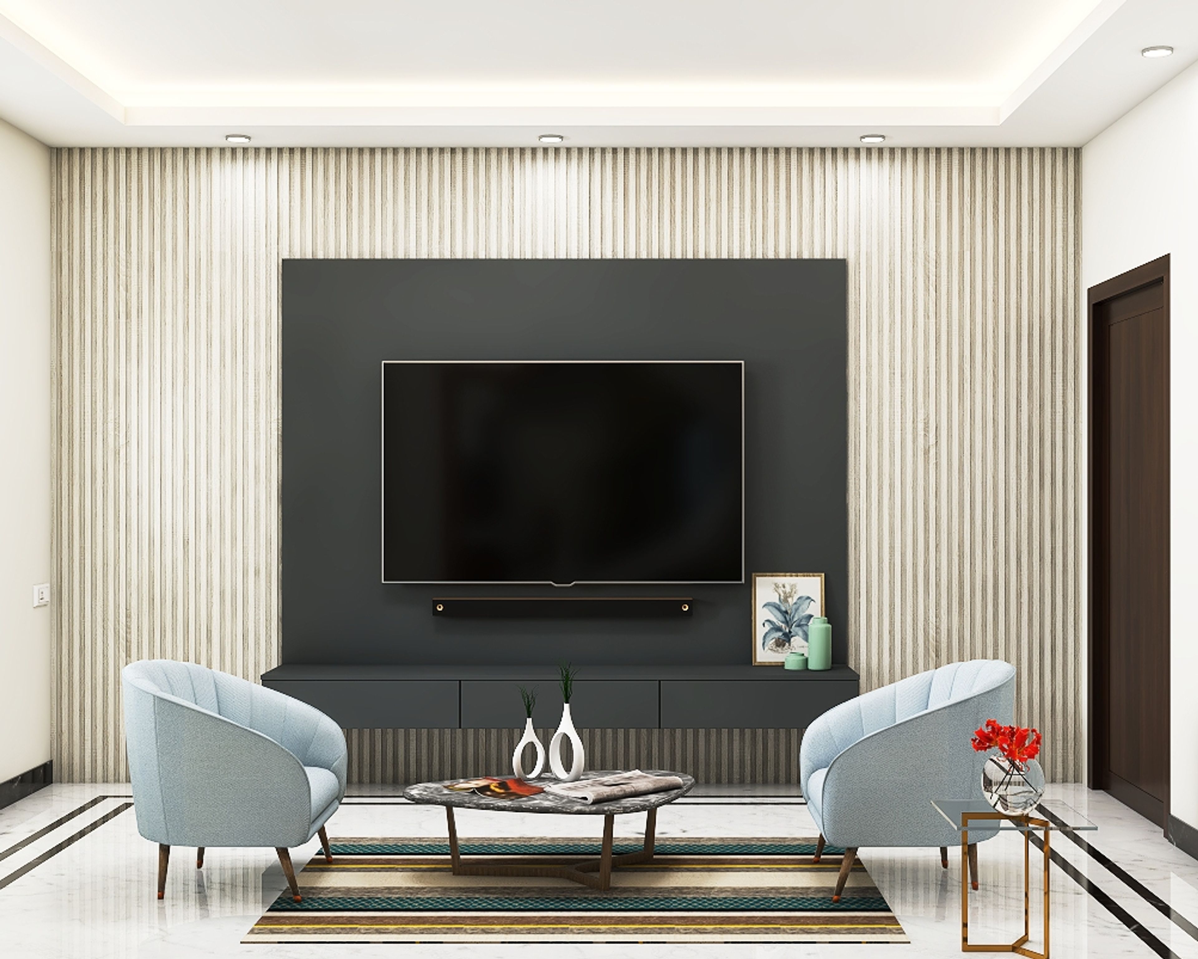 Contemporary Grey TV Cabinet Design With Drawers