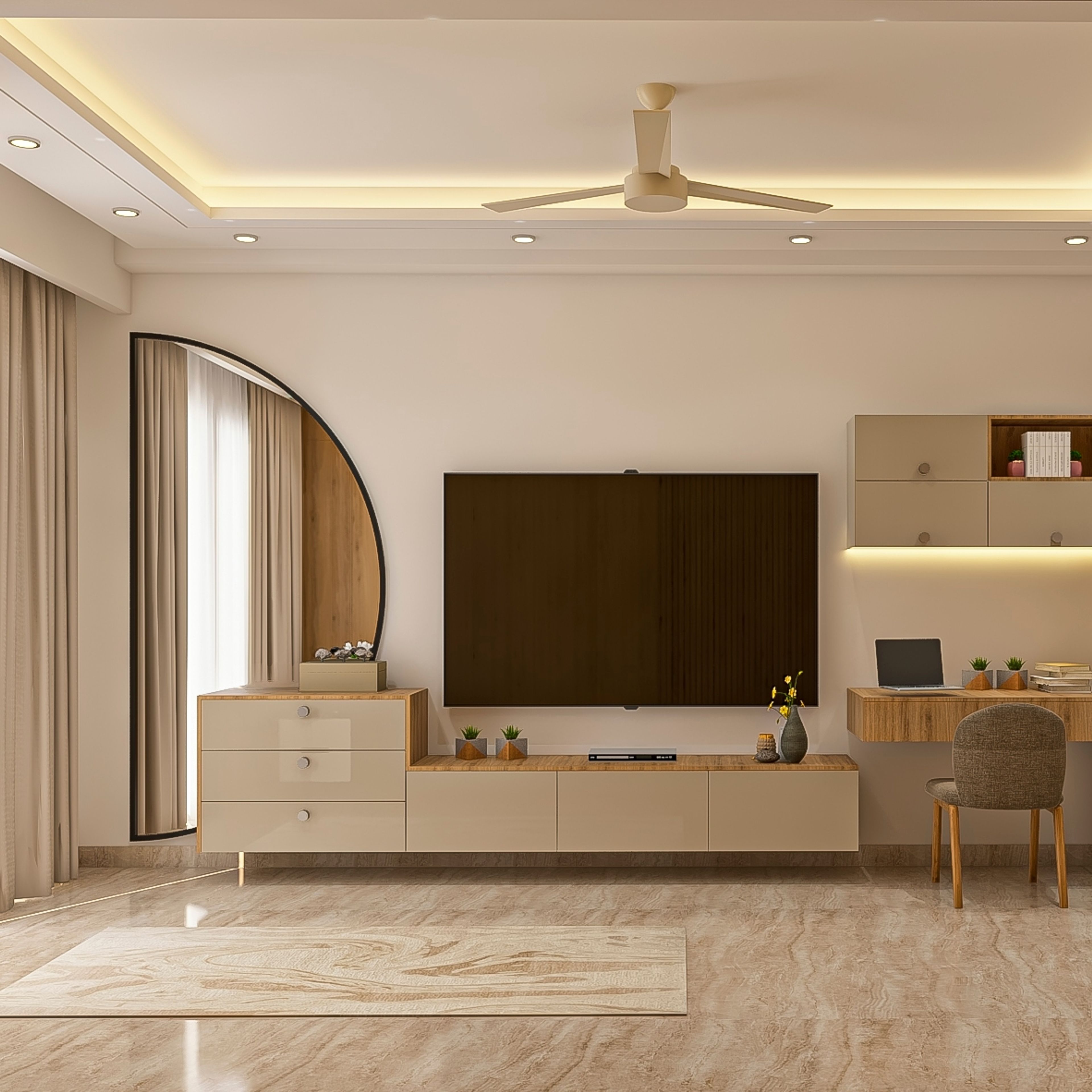 Contemporary Beige TV Unit Design With A Glossy Finish