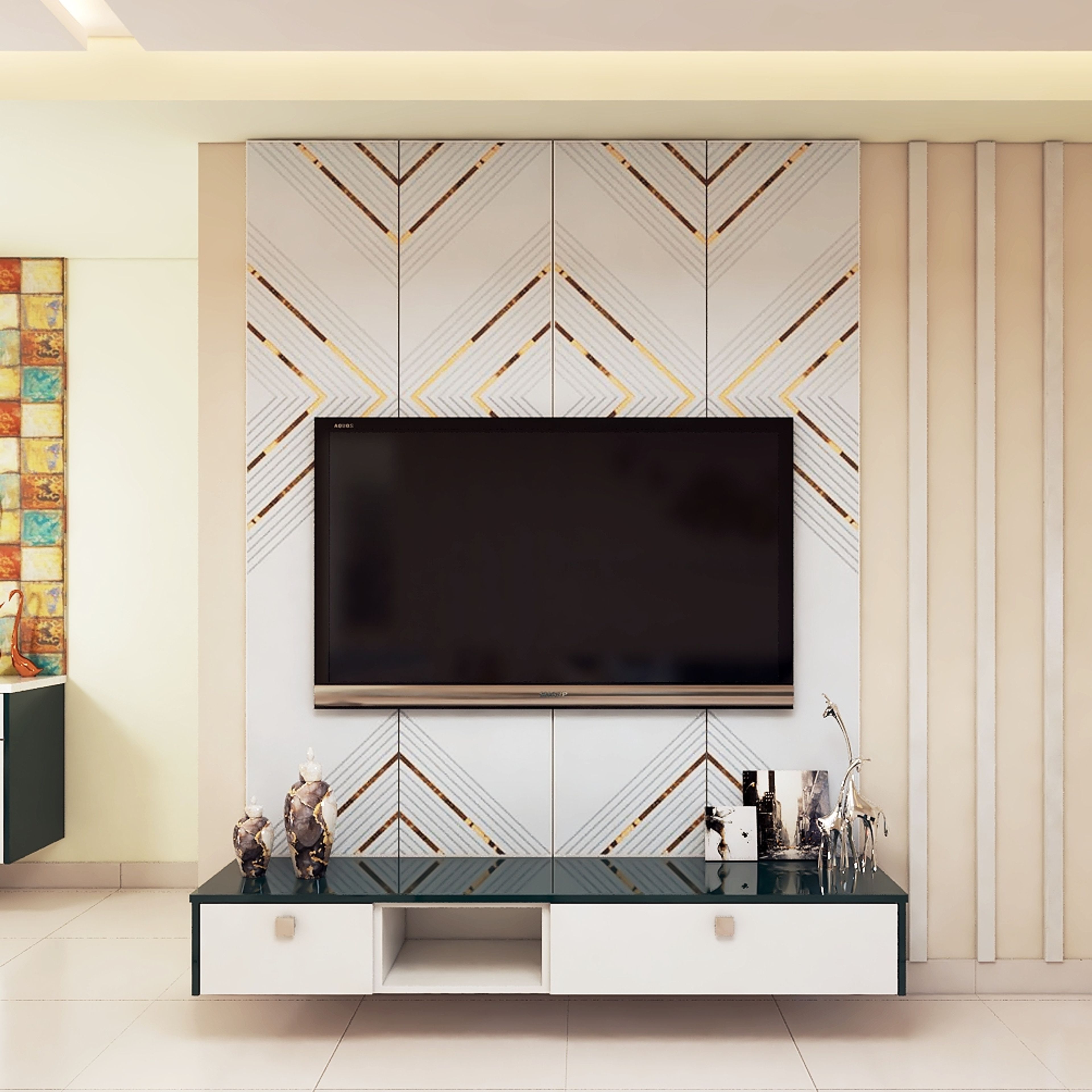 Wall-Mounted White TV Unit With Drawers - Livspace