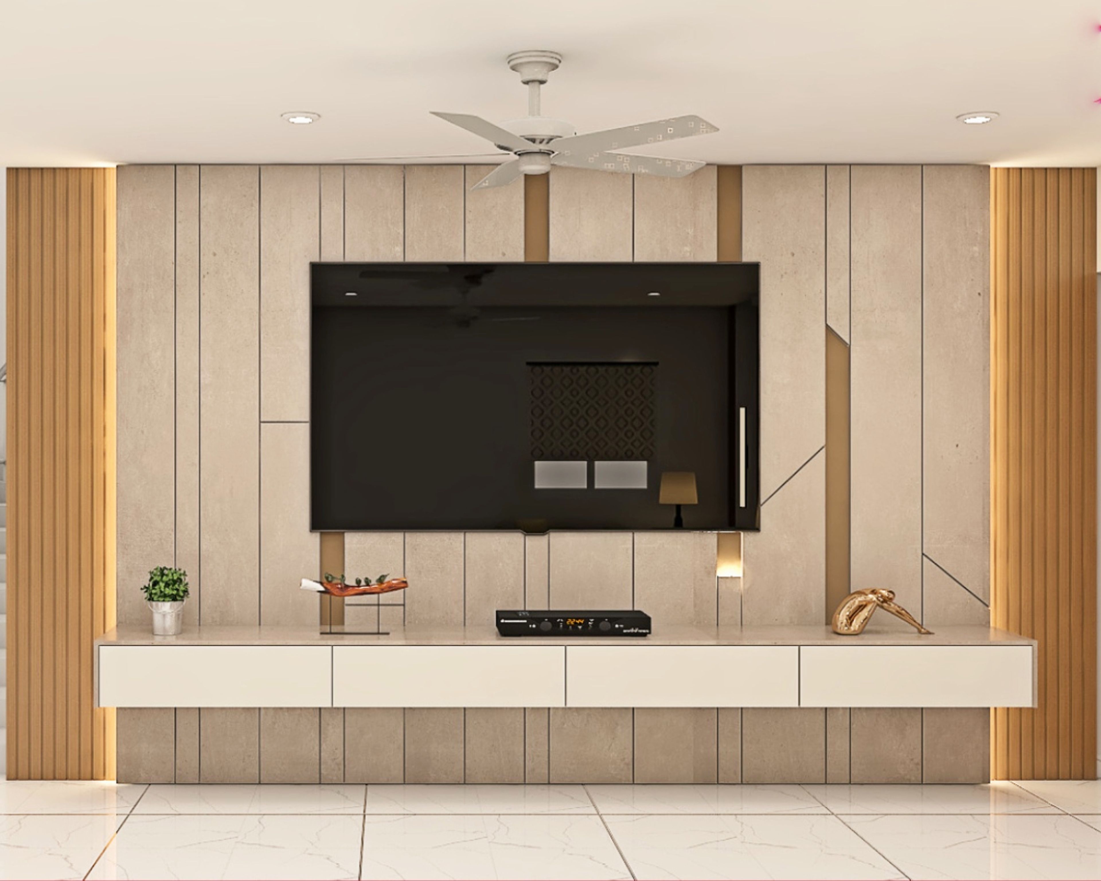 Wall-Mounted White TV Unit With Drawers - Livspace