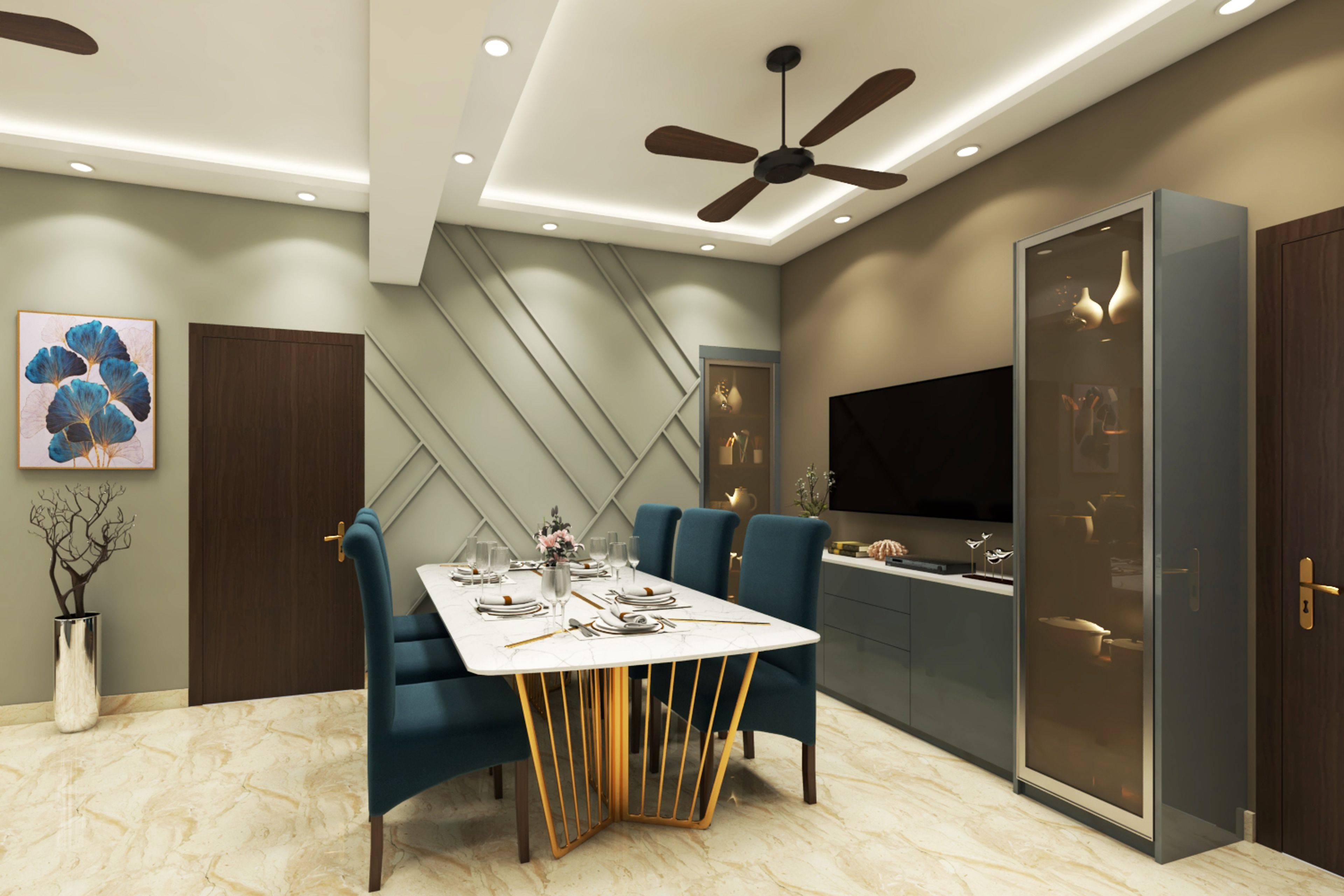 Modern Olive Green Wall Design With Wall Trims