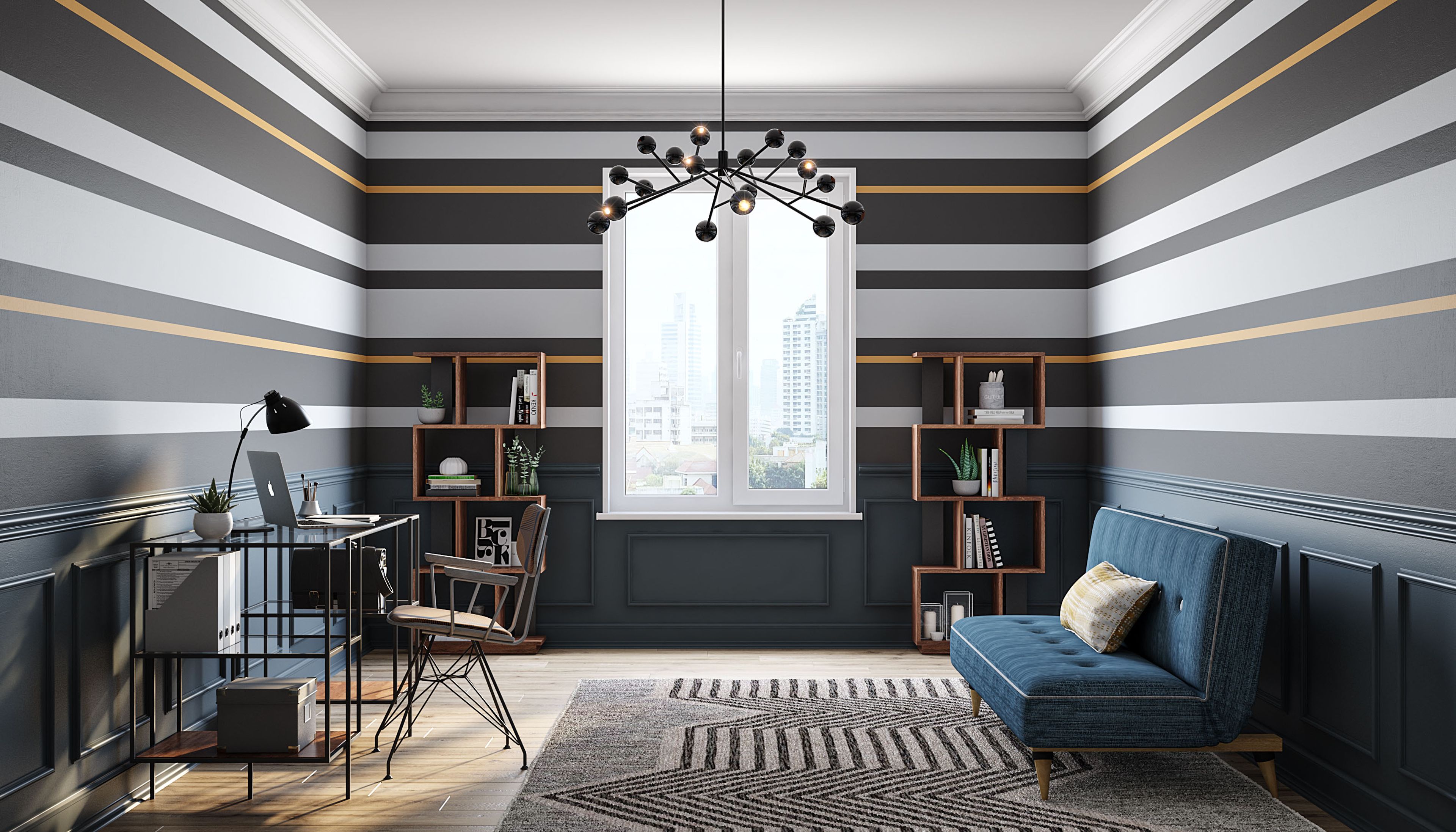 Multicolour Wall Design With Striped Paint - Livspace