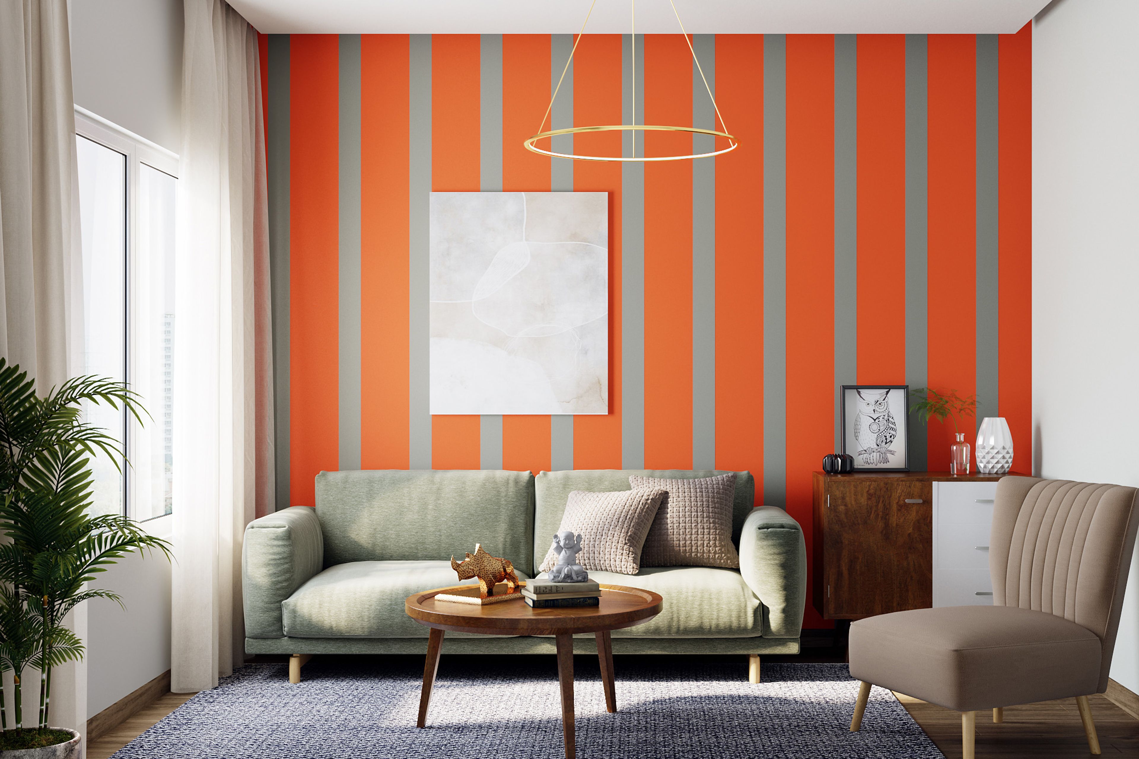 Modern Orange And Grey Living Room Wall Paint Design