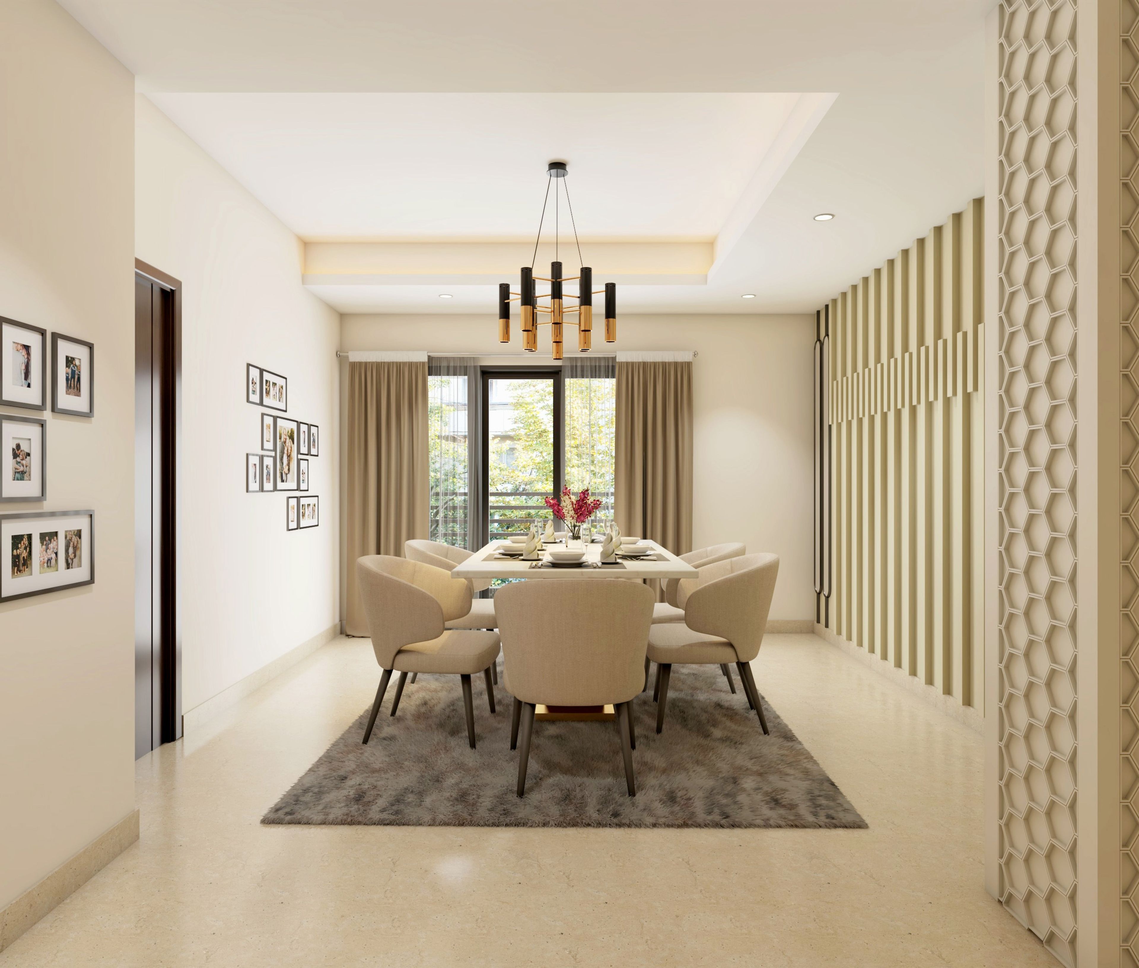 Beige Wall Paint Design For Dining Room - Livspace