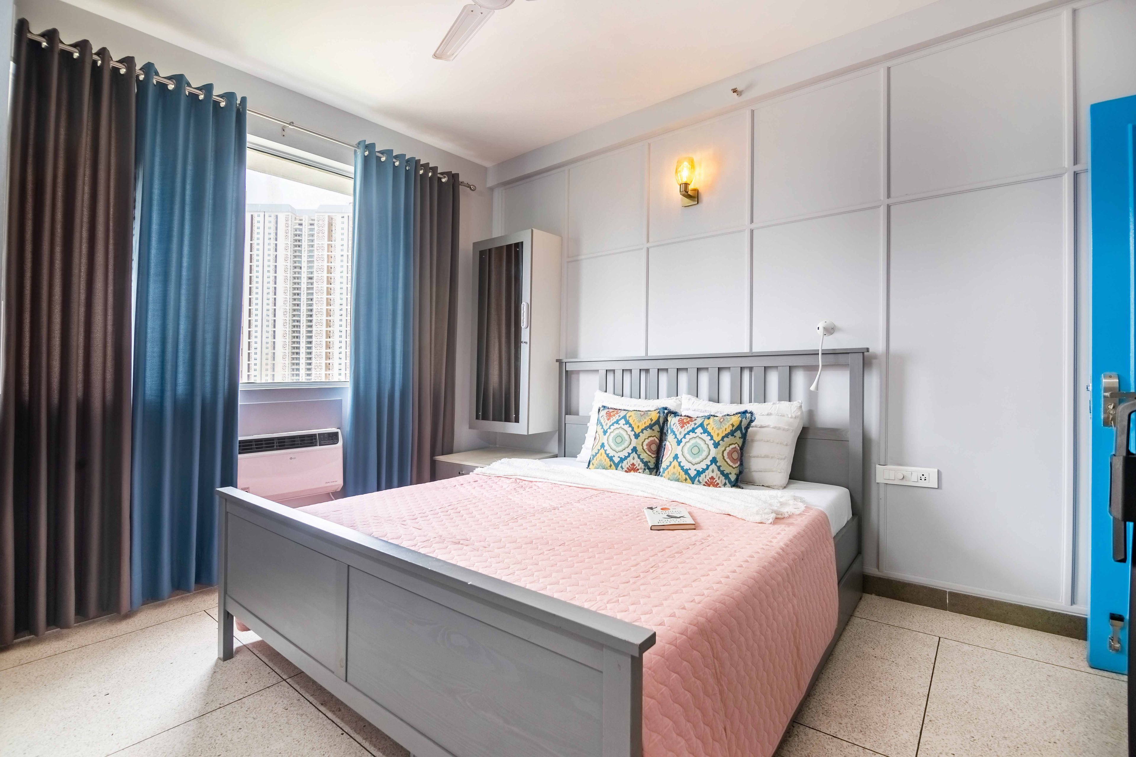 Bedroom Wall Paint Design In Grey - Livspace