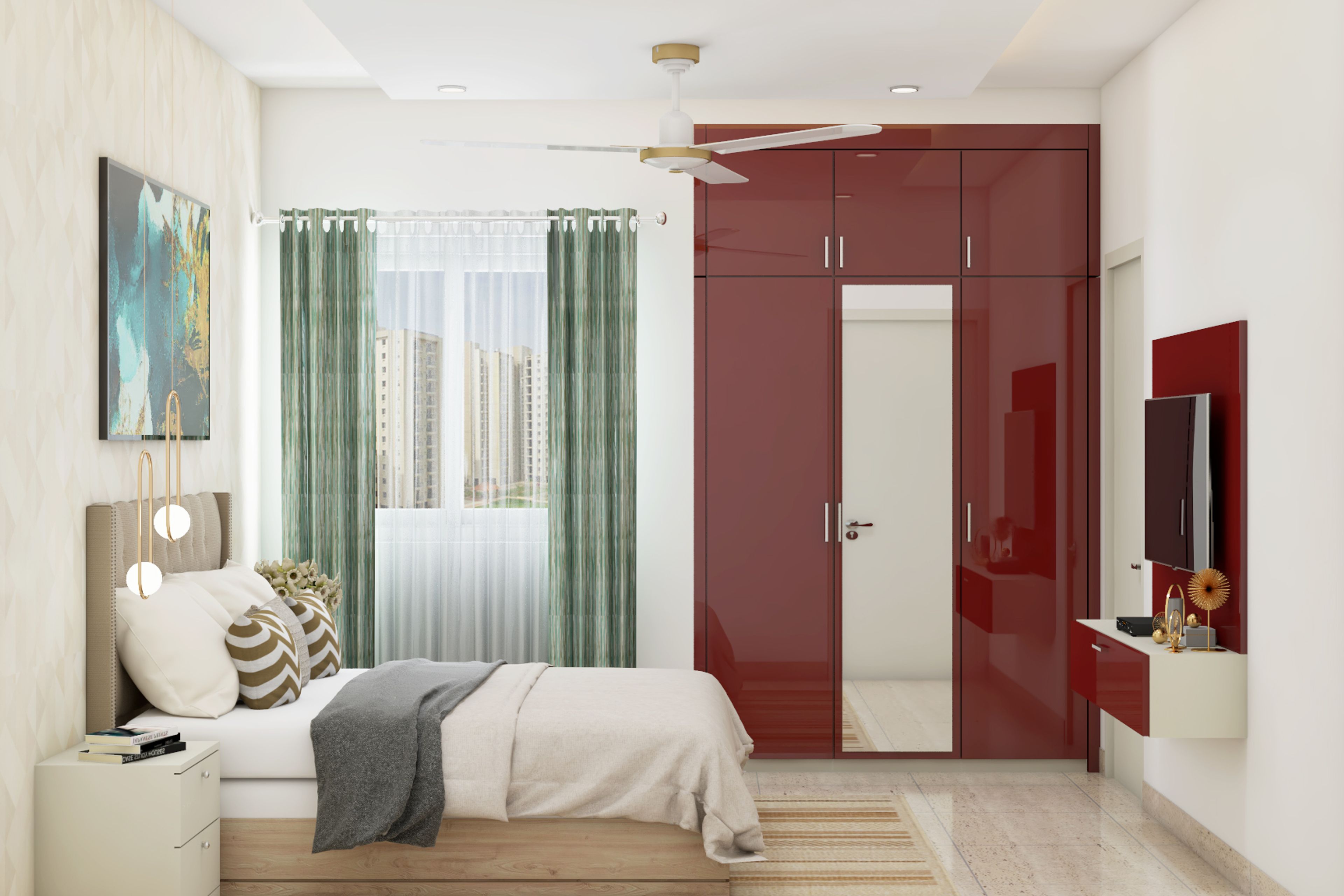 Modern Bedroom Wallpaper With A Geometric Pattern