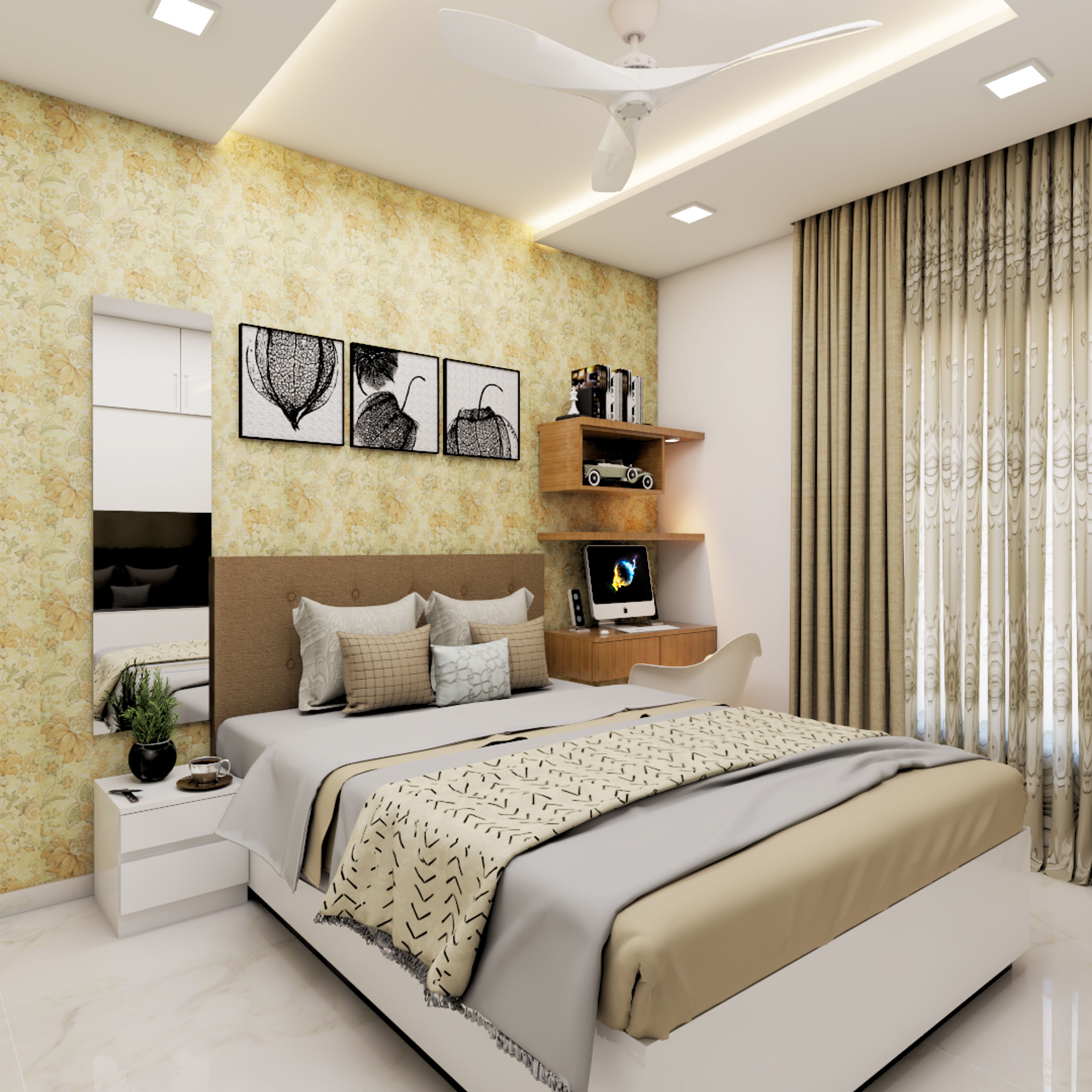 Light Yellow Wallpaper Design For Bedrooms - Livspace
