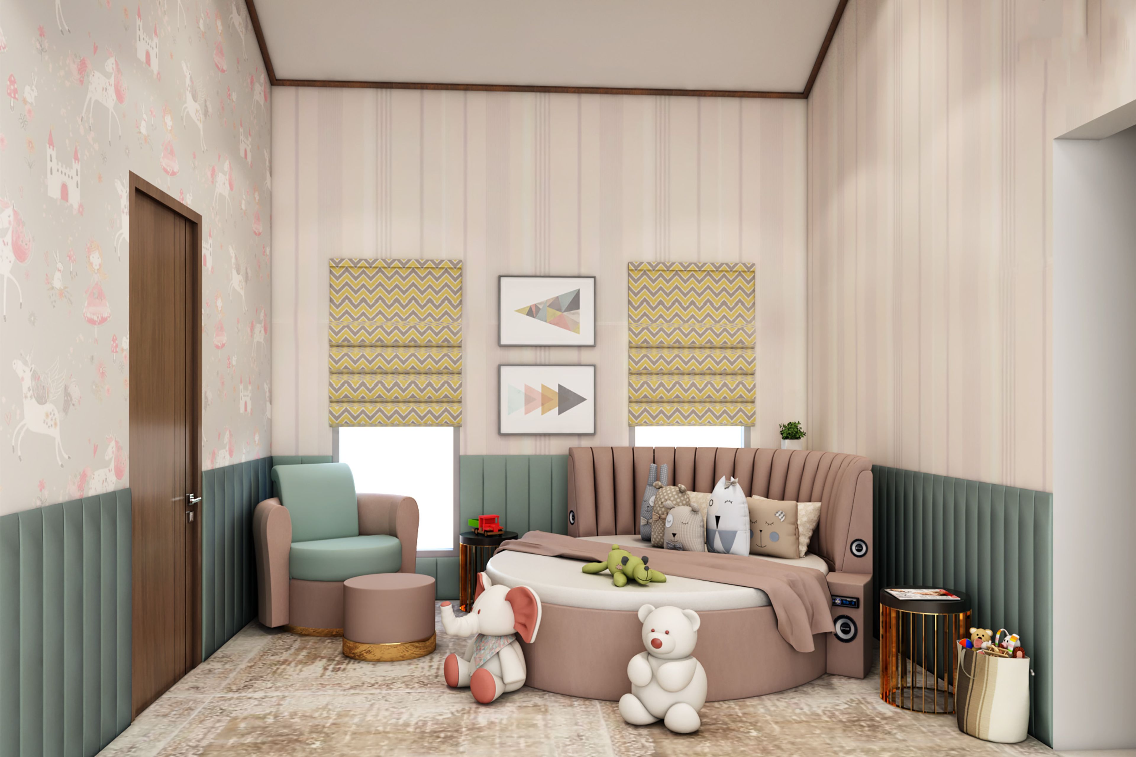 Pink And Beige Wallpaper Design - Livspace