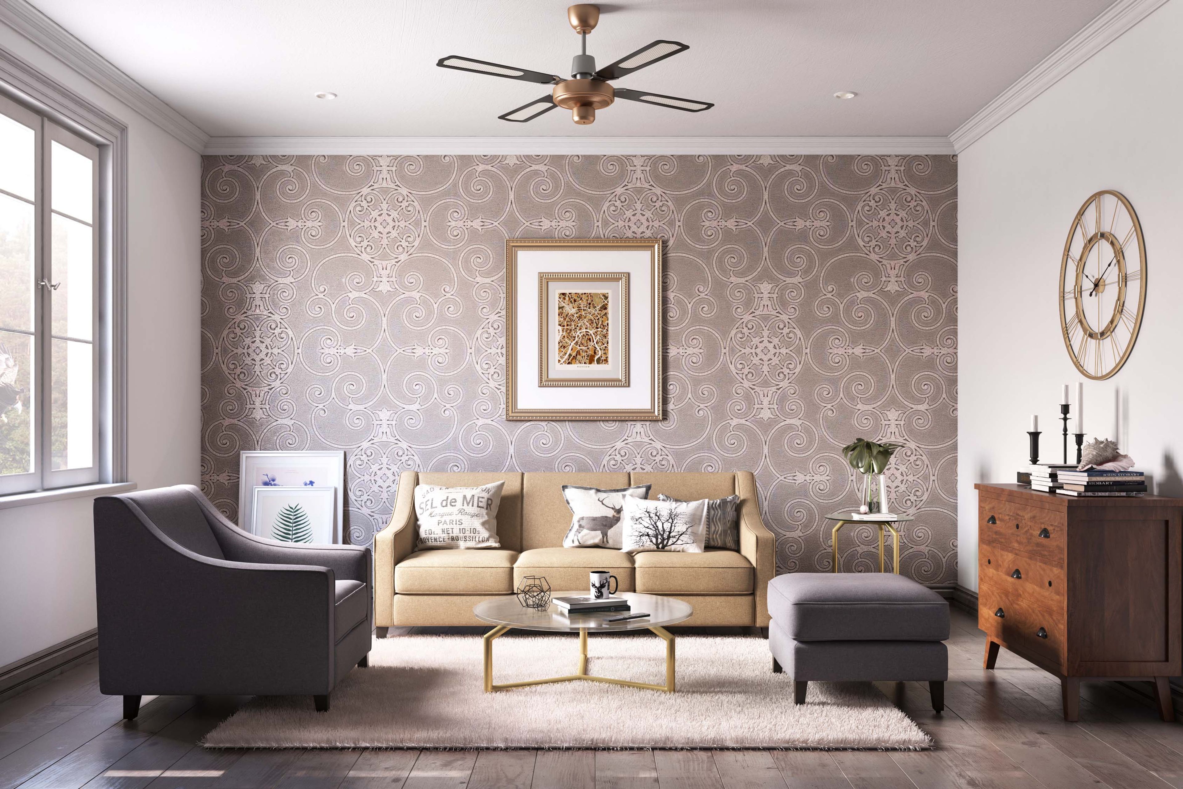 Mid-Century Modern Vintage Living Room Wallpaper