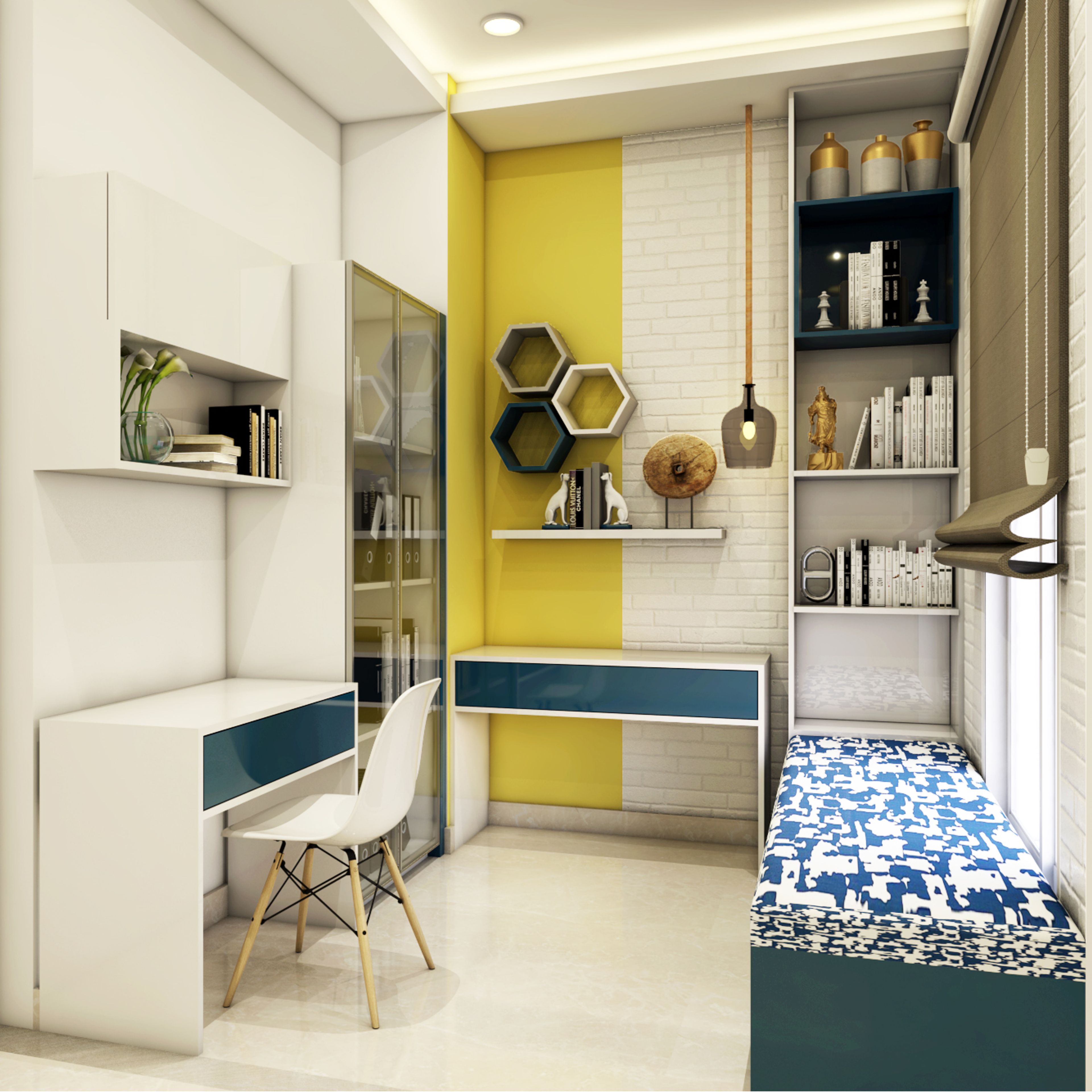 White Brick Patterned Wallpaper Design - Livspace