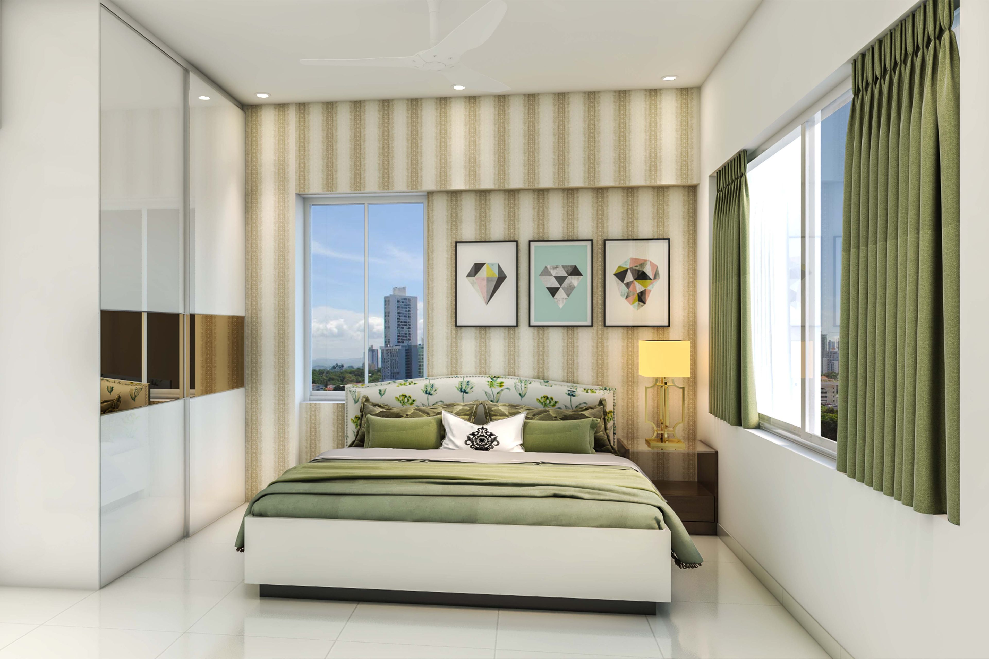 Striped Cream Wallpaper Design For Bedrooms - Livspace