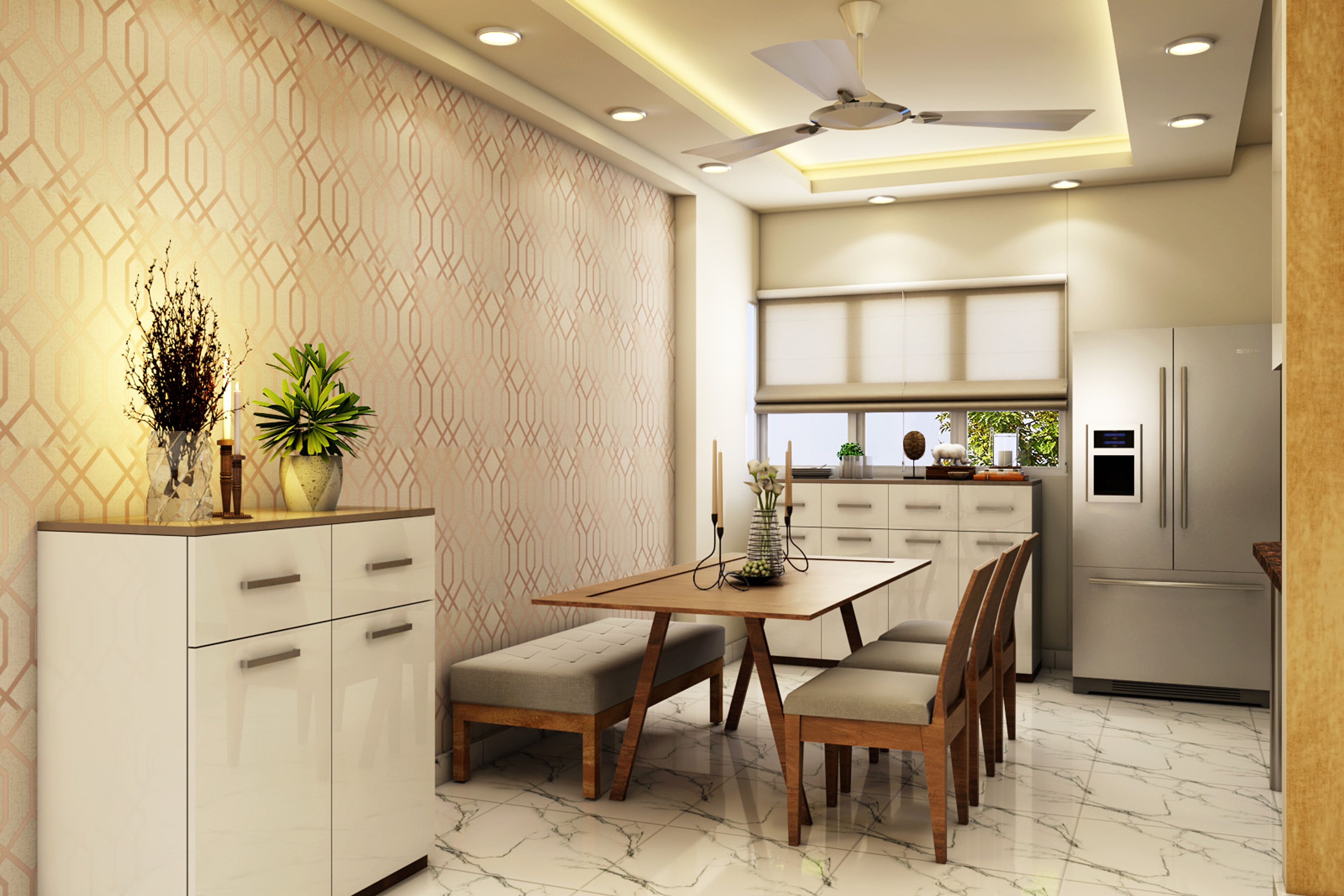 Cream Art Deco Wallpaper Design - Livspace