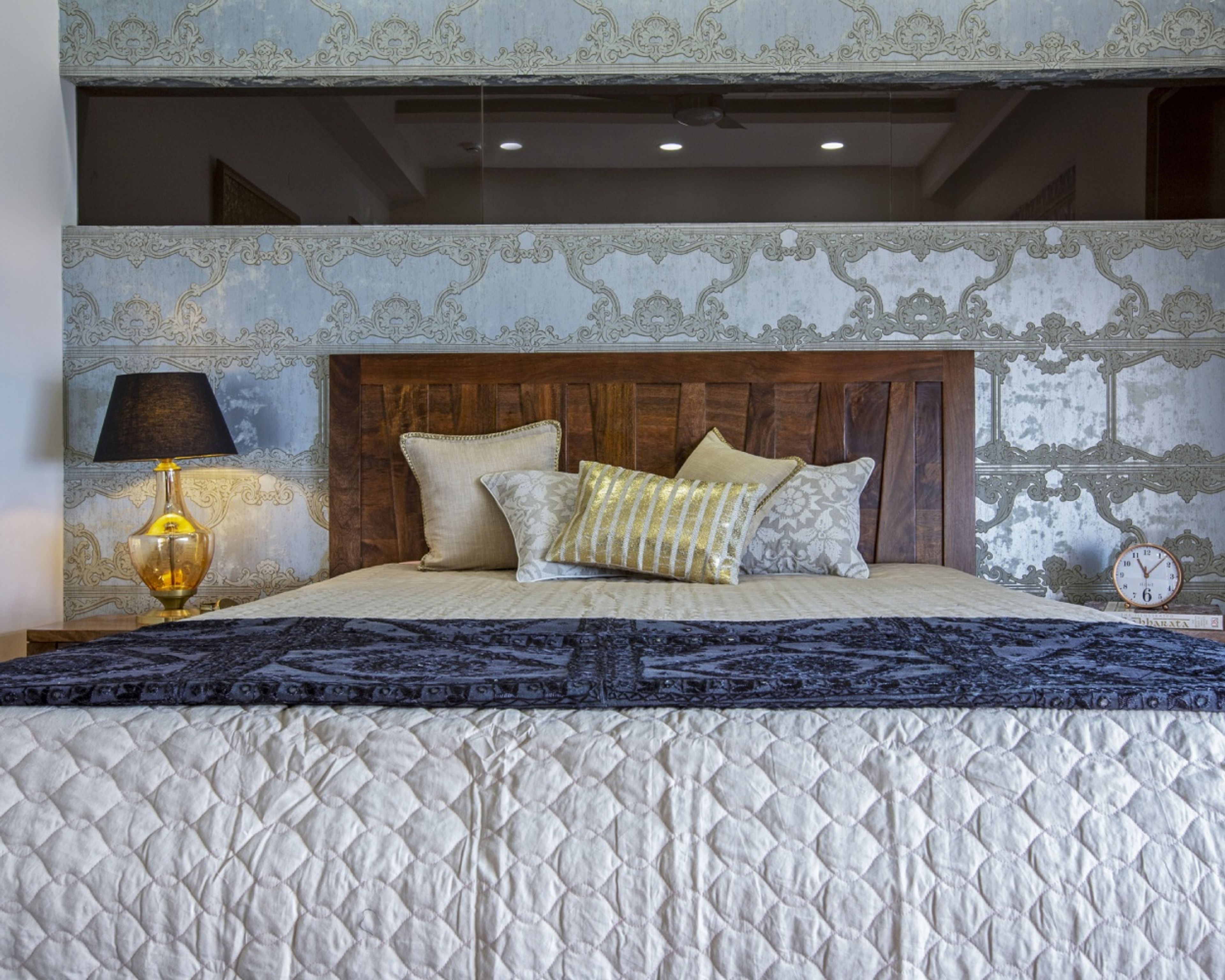 Beige And Silver Metallic Wallpaper Design - Livspace