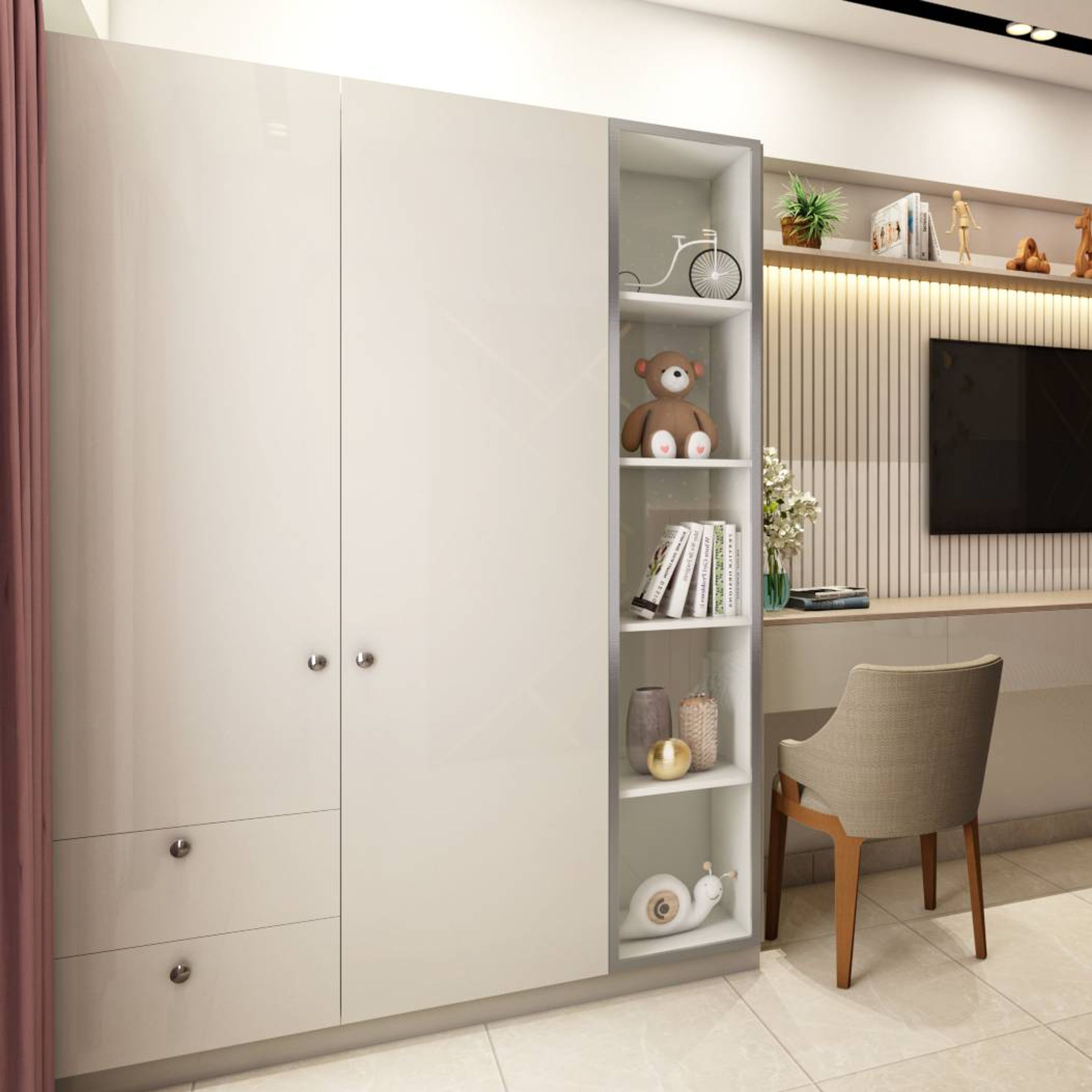 Modern 2-Door Wardrobe Design With A Glossy White Finish