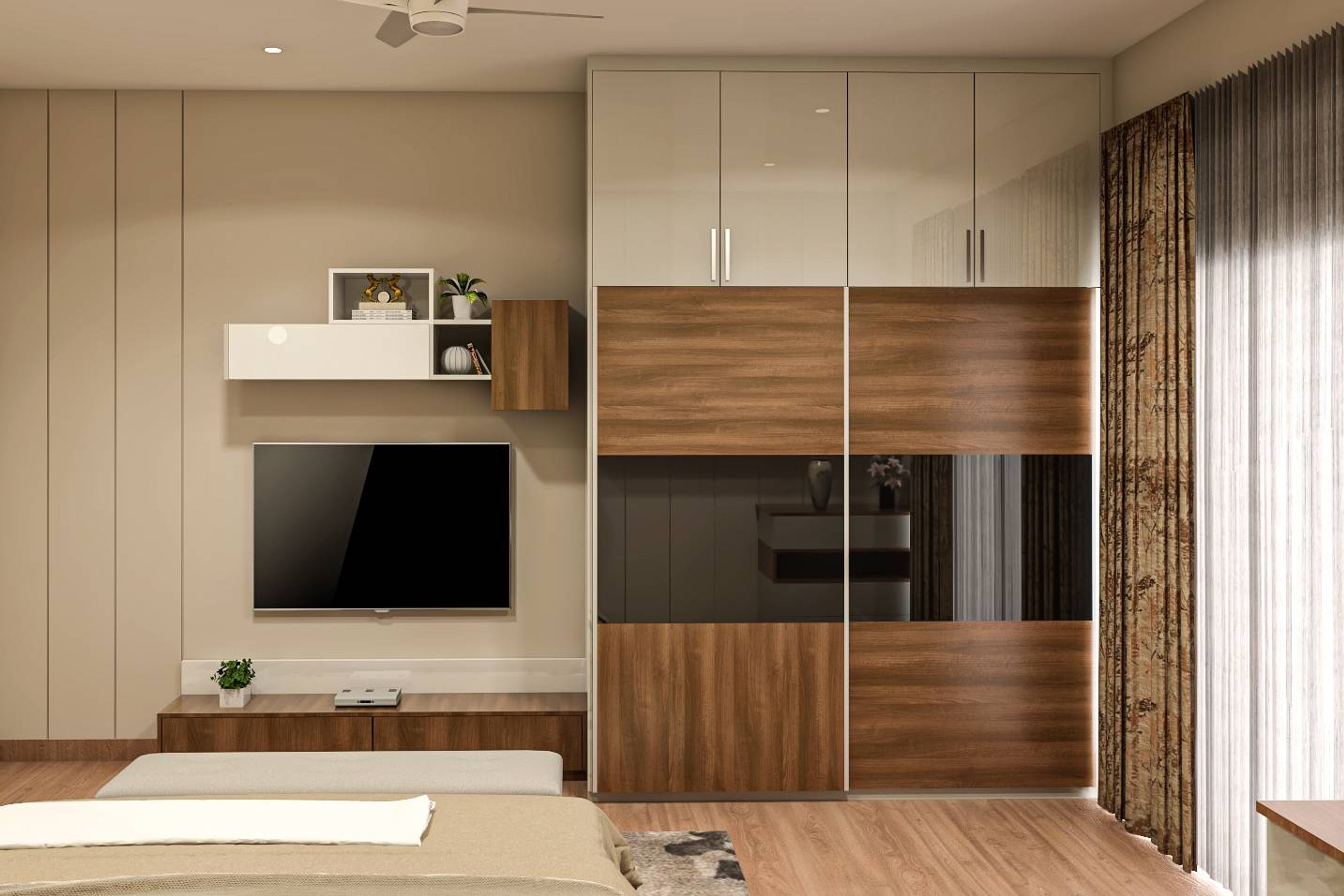 Modern Sliding Door Wardrobe Design With Tinted Glass Panelling
