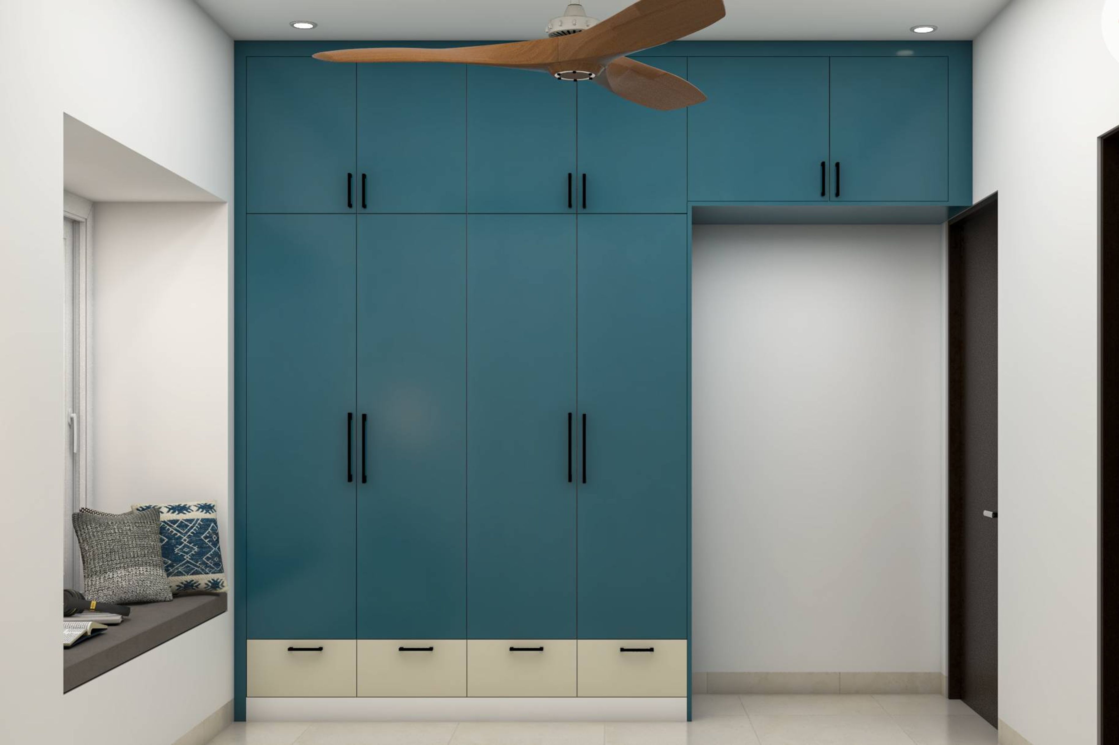 Modern 4-Door Wardrobe Design In Aqua Blue