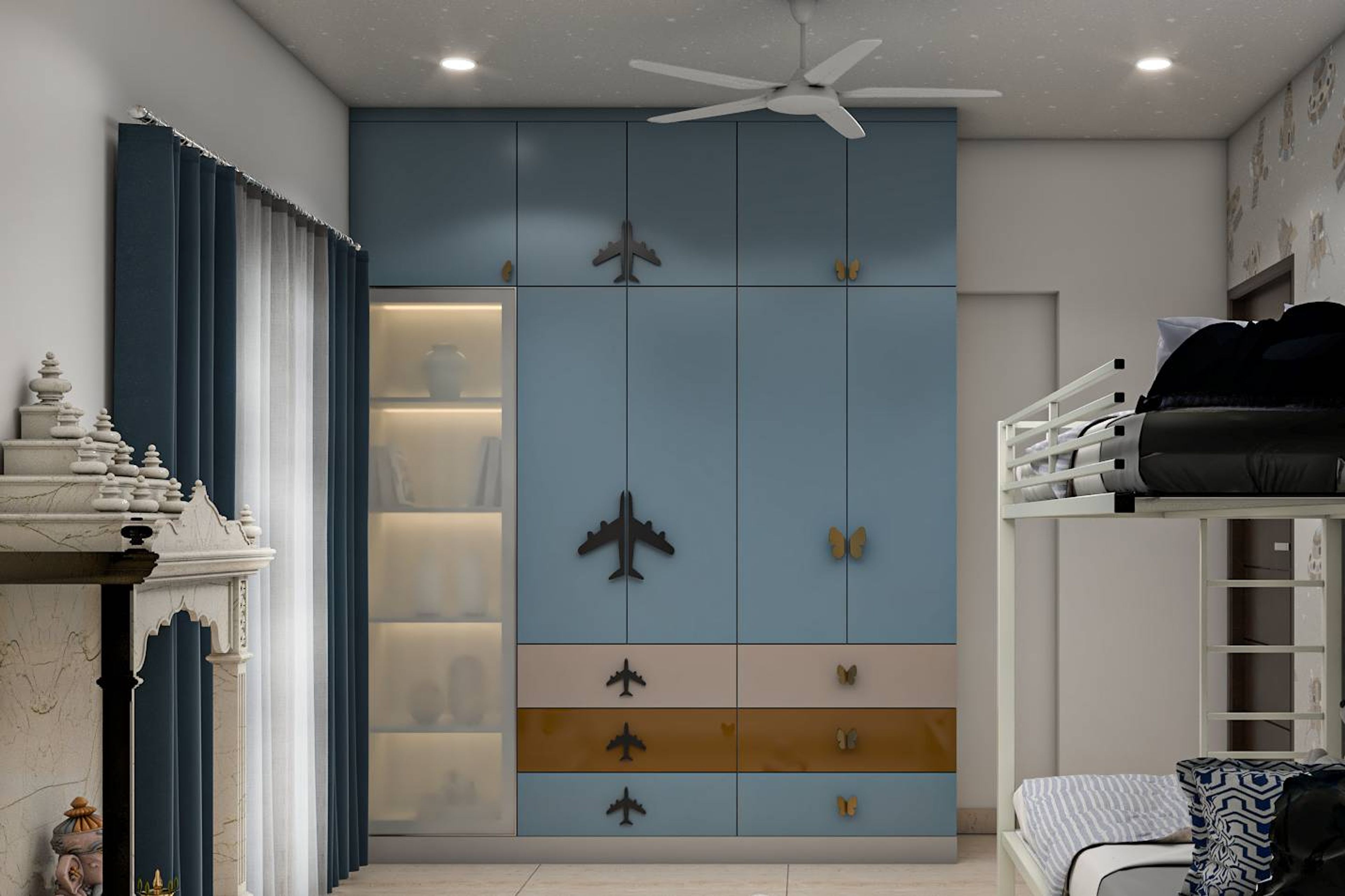 Modern Swing Wardrobe Design With Frosted Glass Shutters