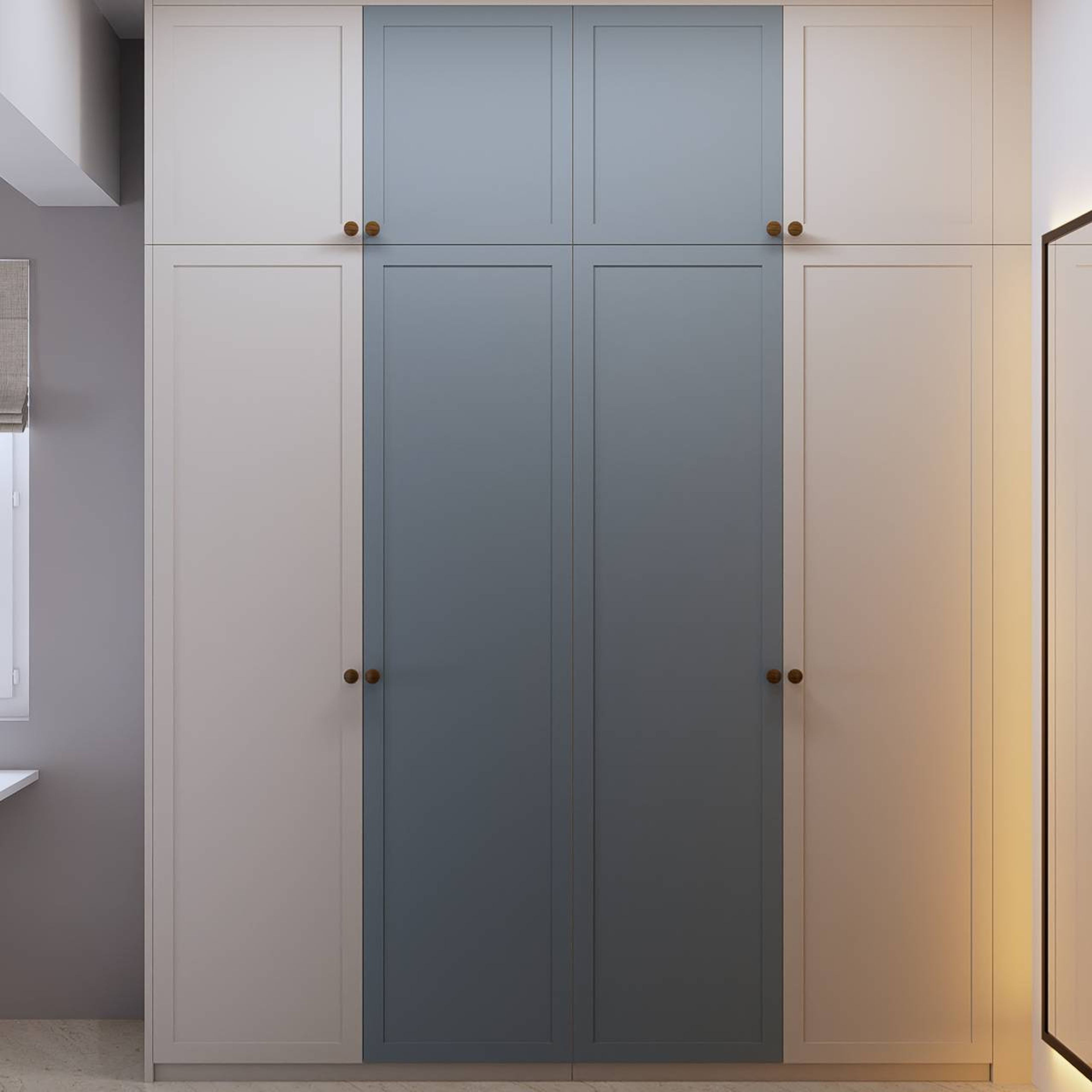 Contemporary Grey And White 4-Door Wardrobe Design
