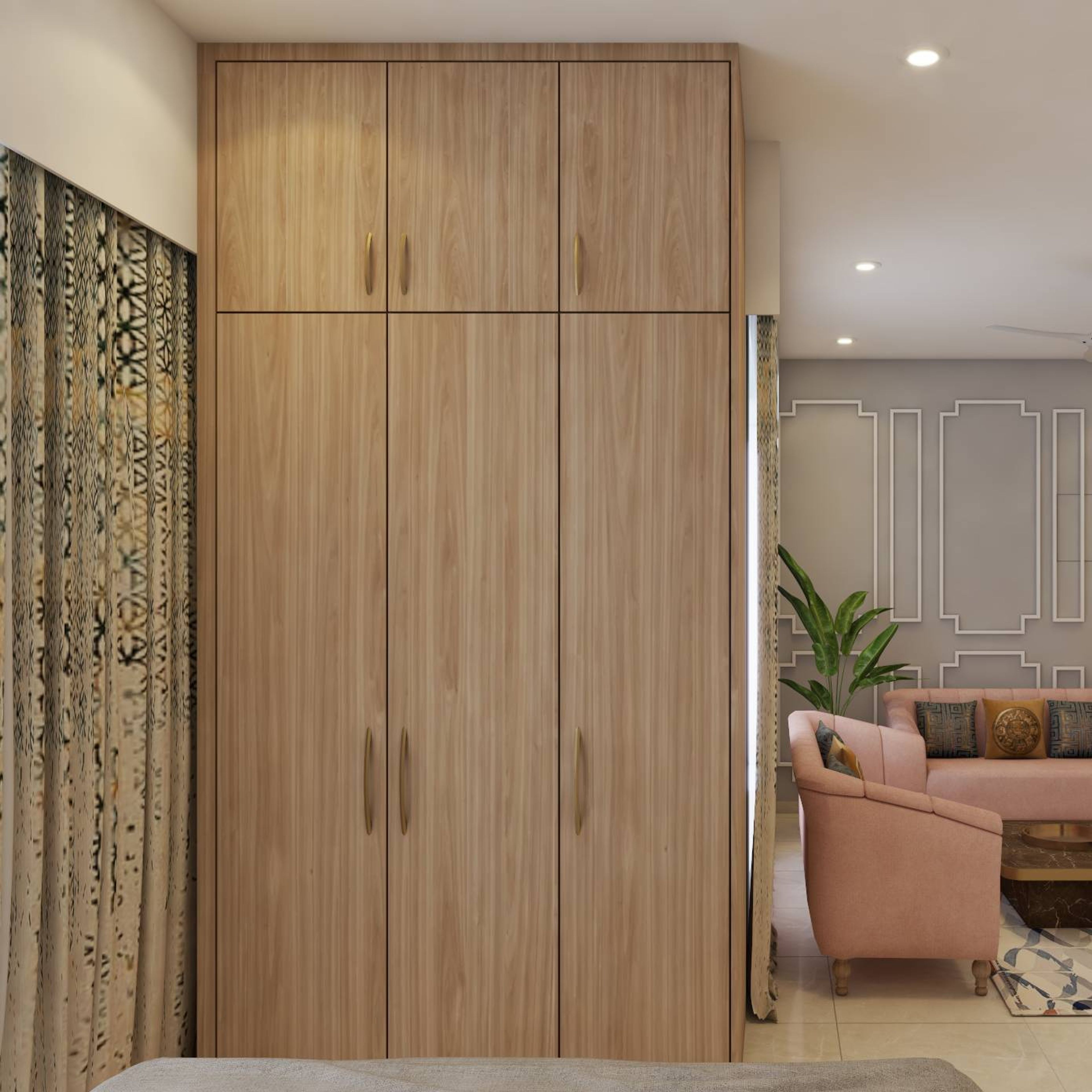 Contemporary 3-Door Wardrobe Design With Brass Handles
