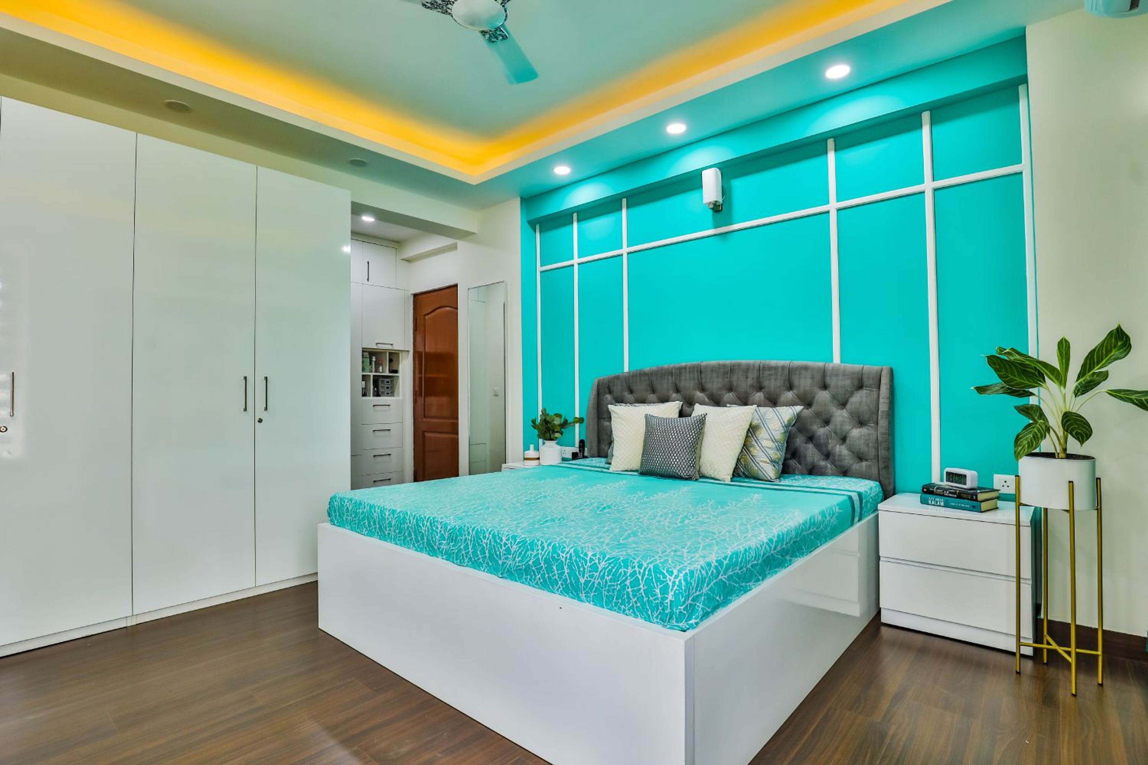 Guest Bedroom Design with Blue Wall