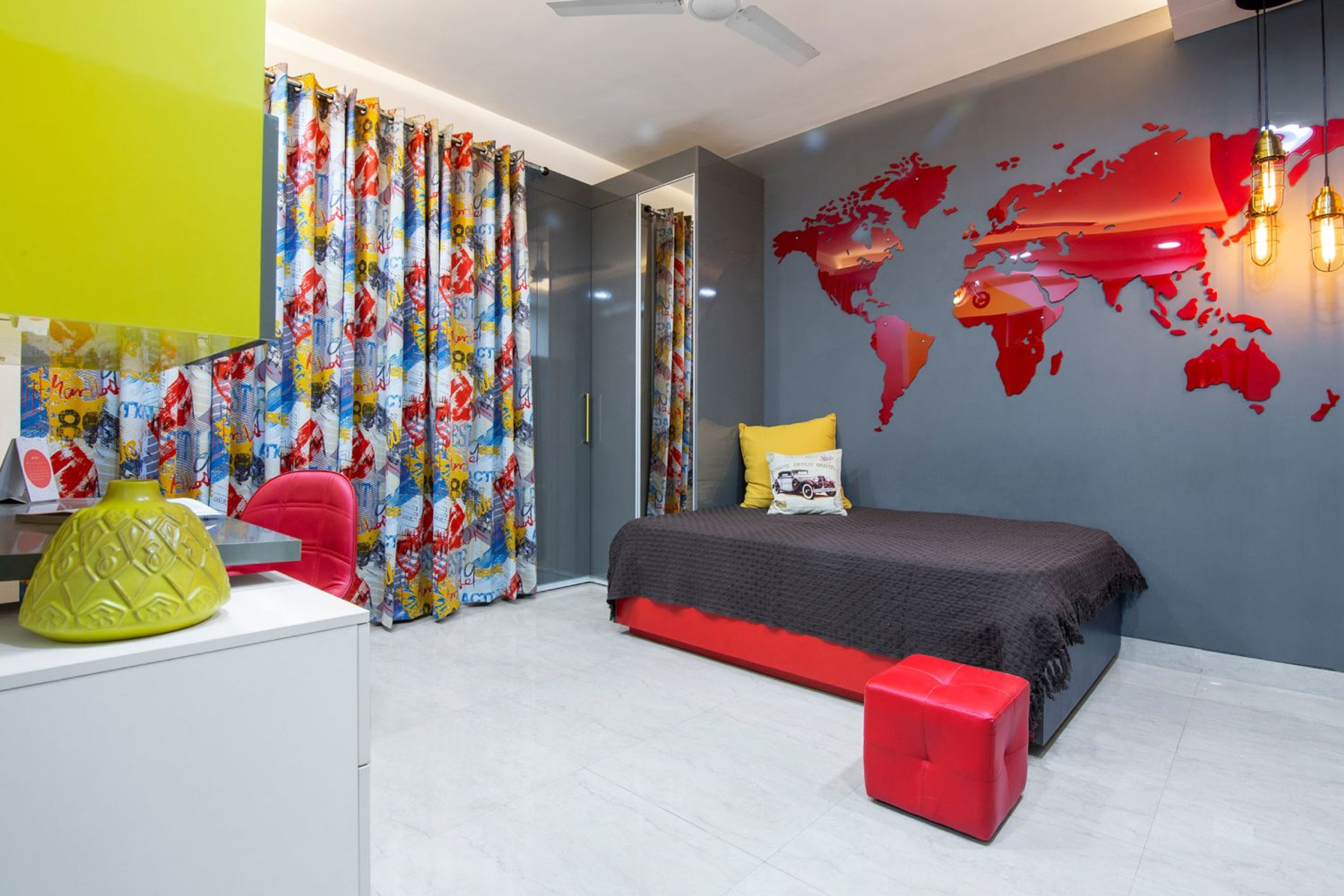 Kids Bedroom Design Dark Grey Wall