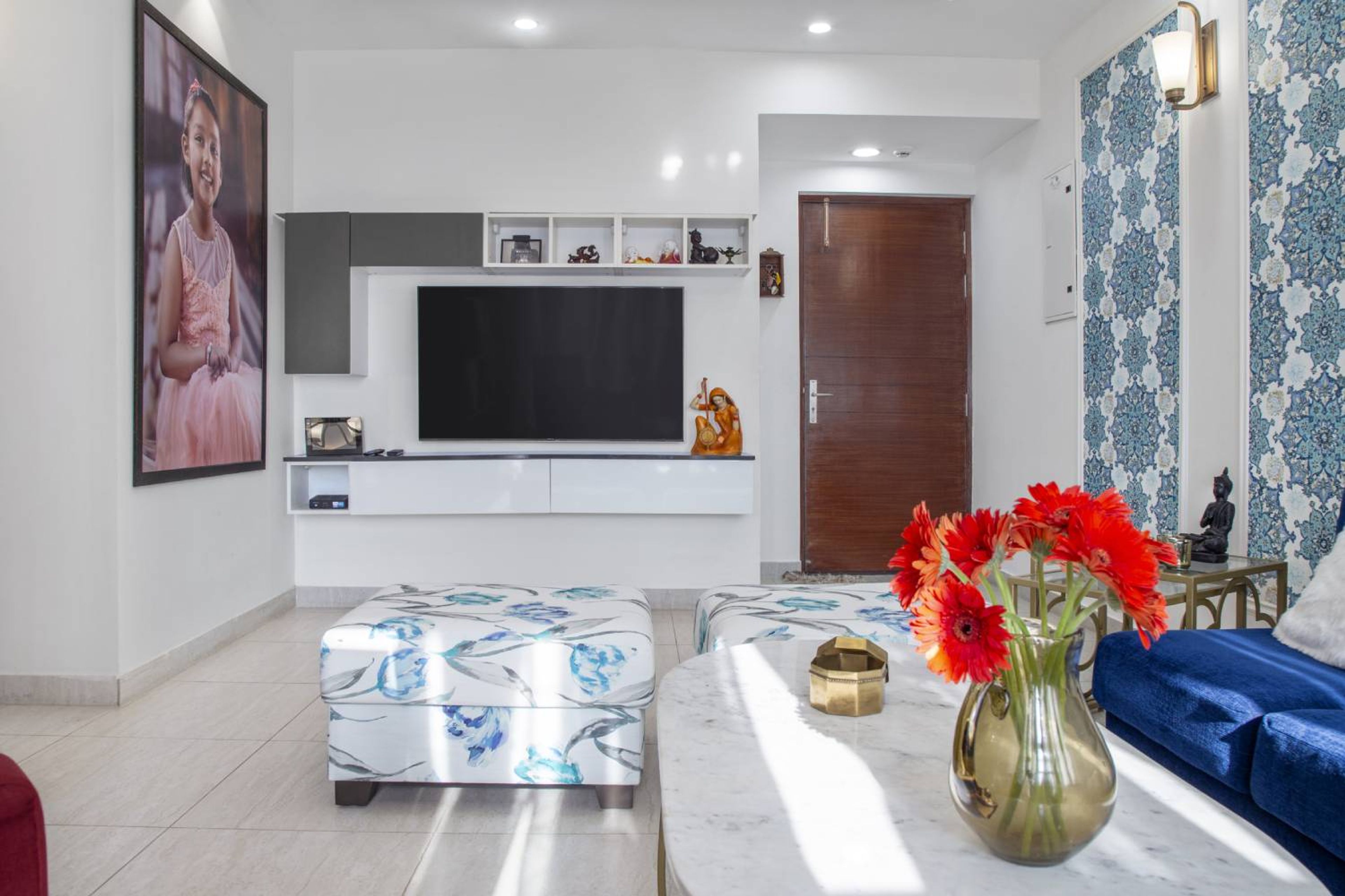 Living Room Design with White TV Unit