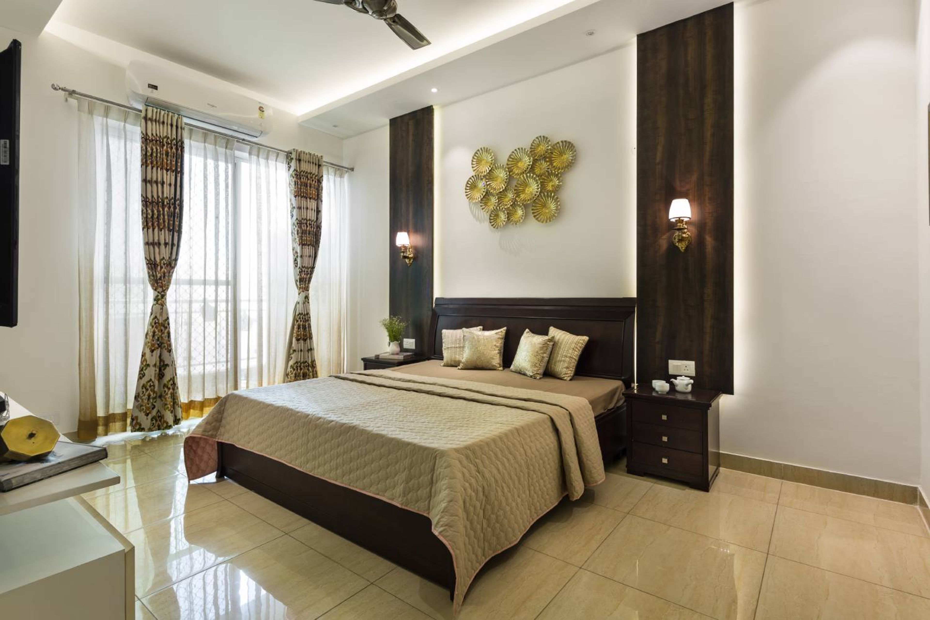 Guest Bedroom Design with White TV Unit