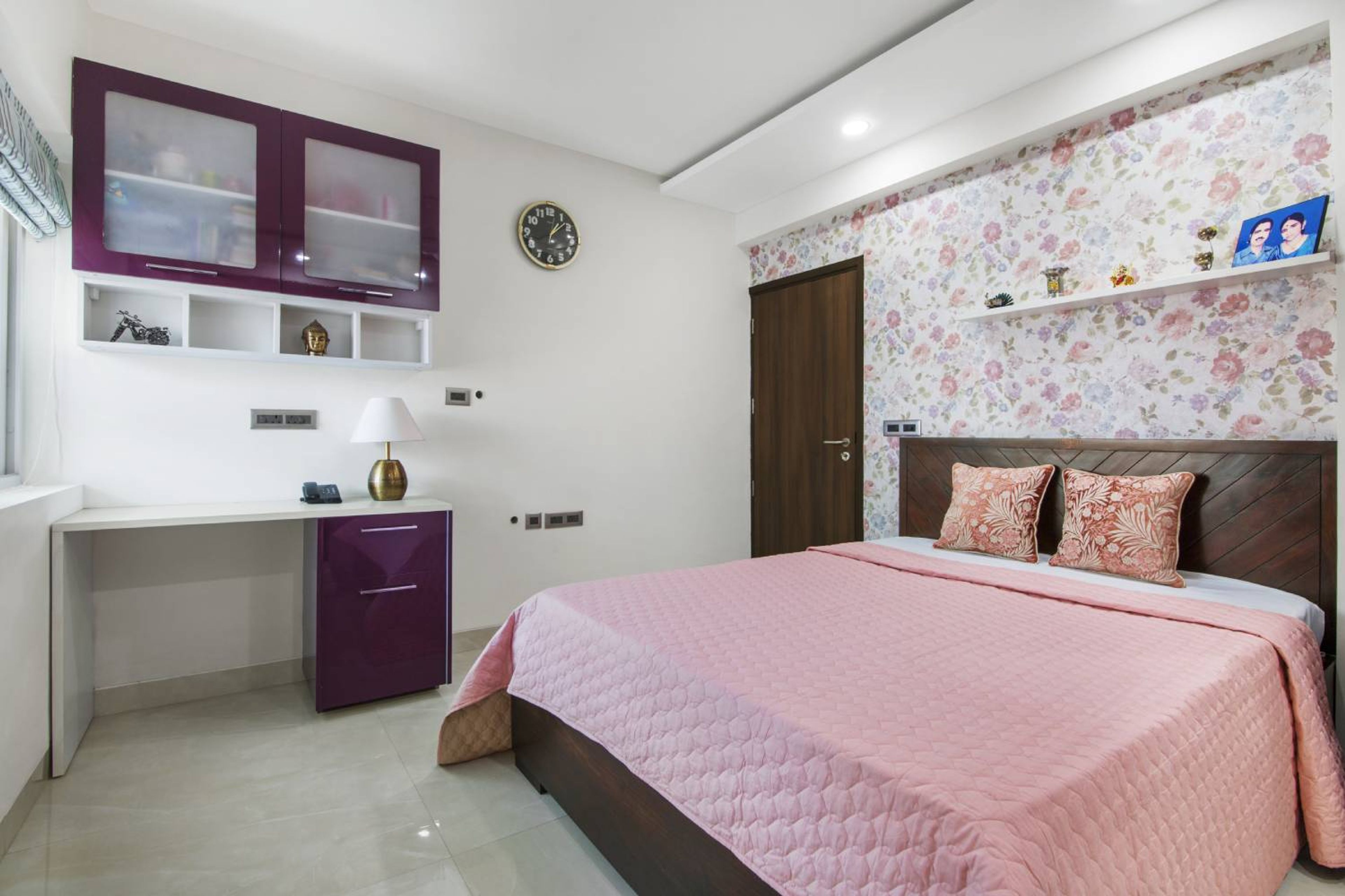 Guest Bedroom Design with Floral Wallpaper