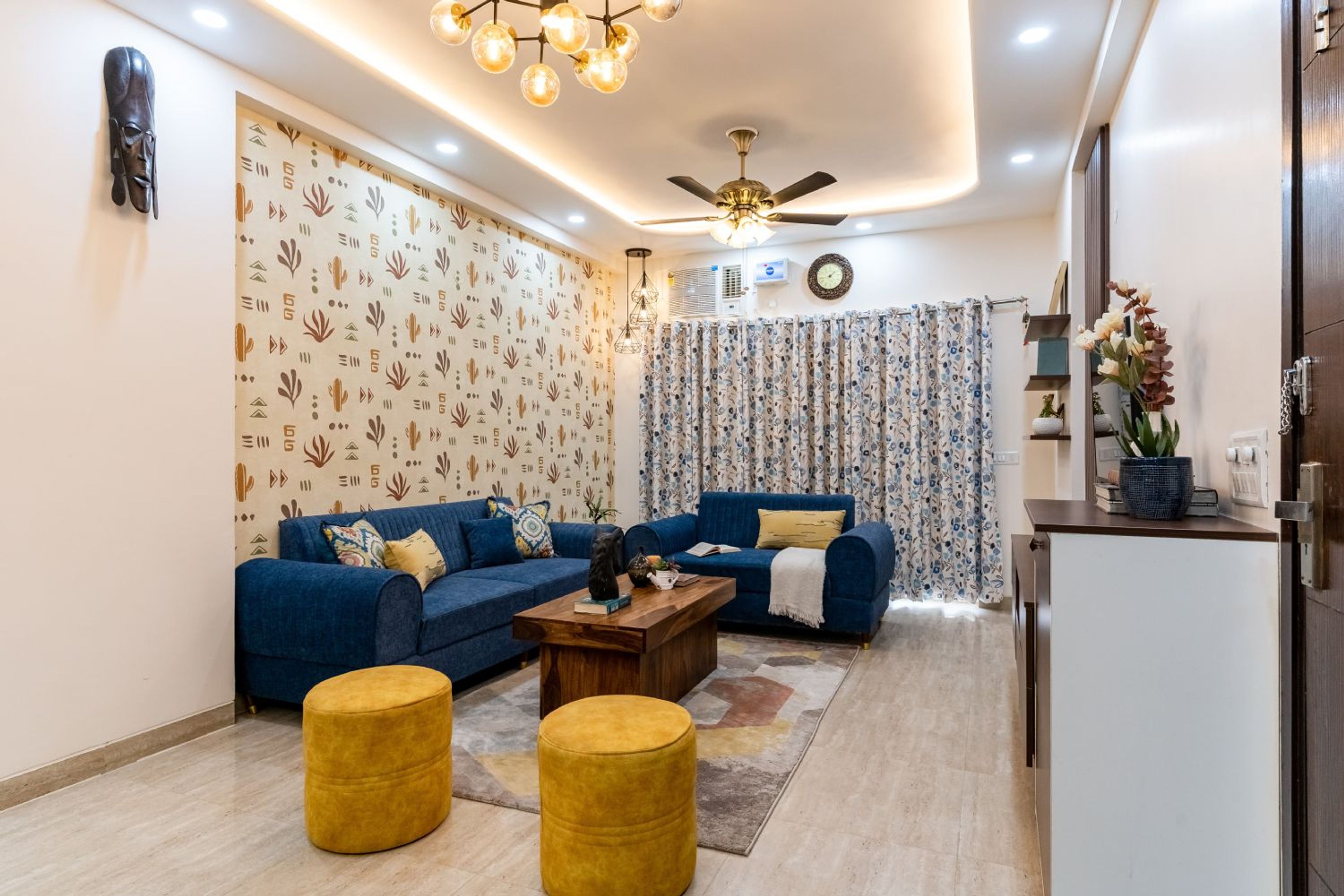 Living Room Design with Blue Sofas