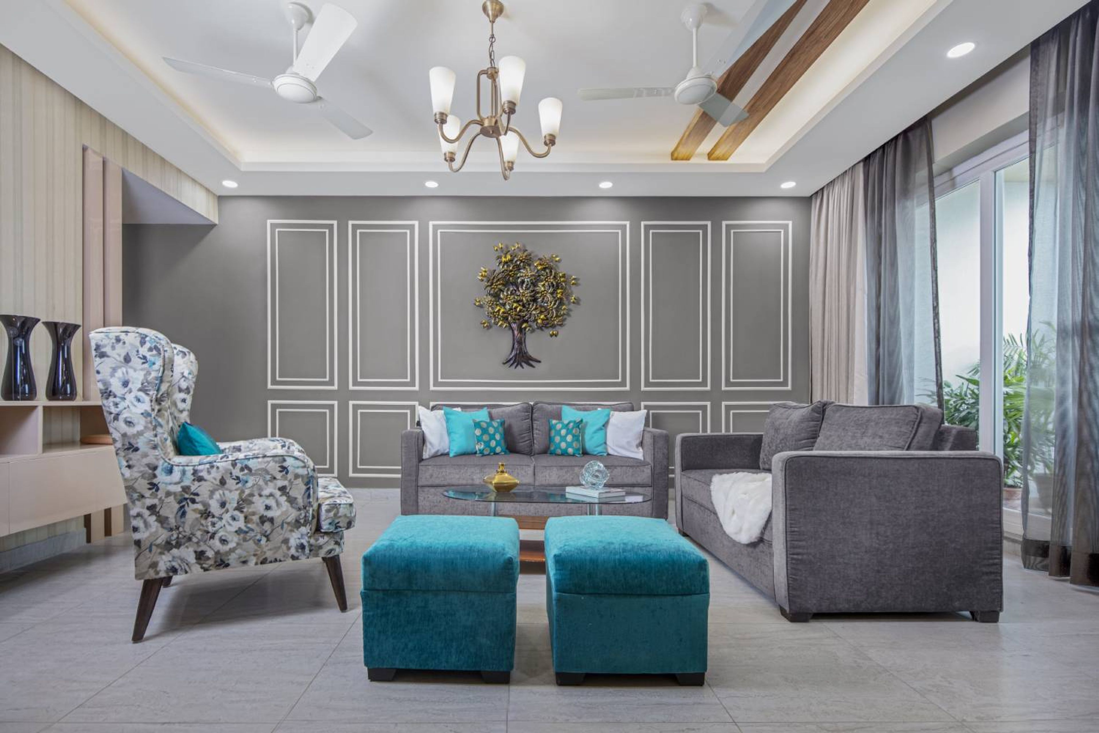 Contemporary 2BHK Flat Design with Sliding and Swing Wardrobes