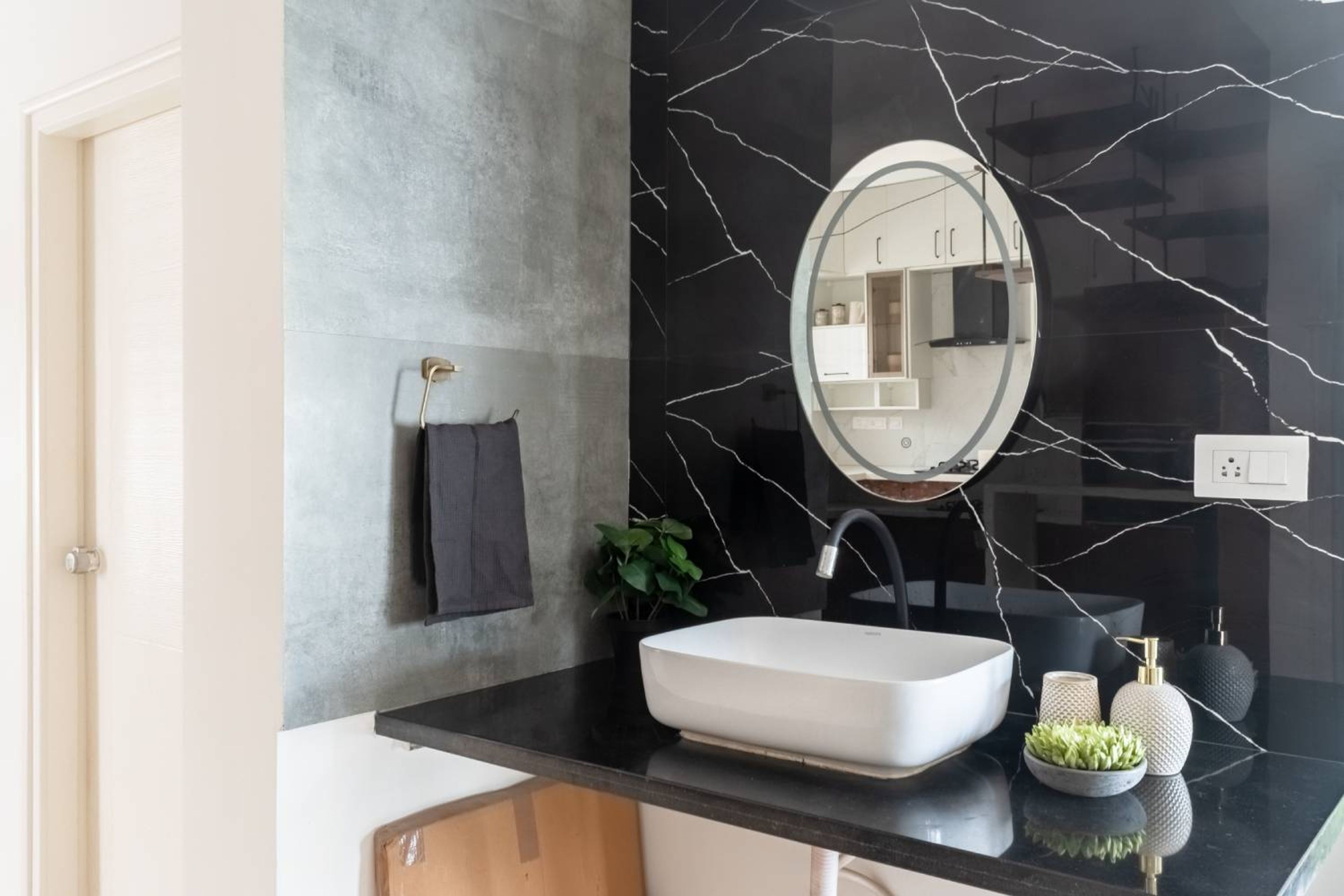 Bathroom Design with Black Marble Wall