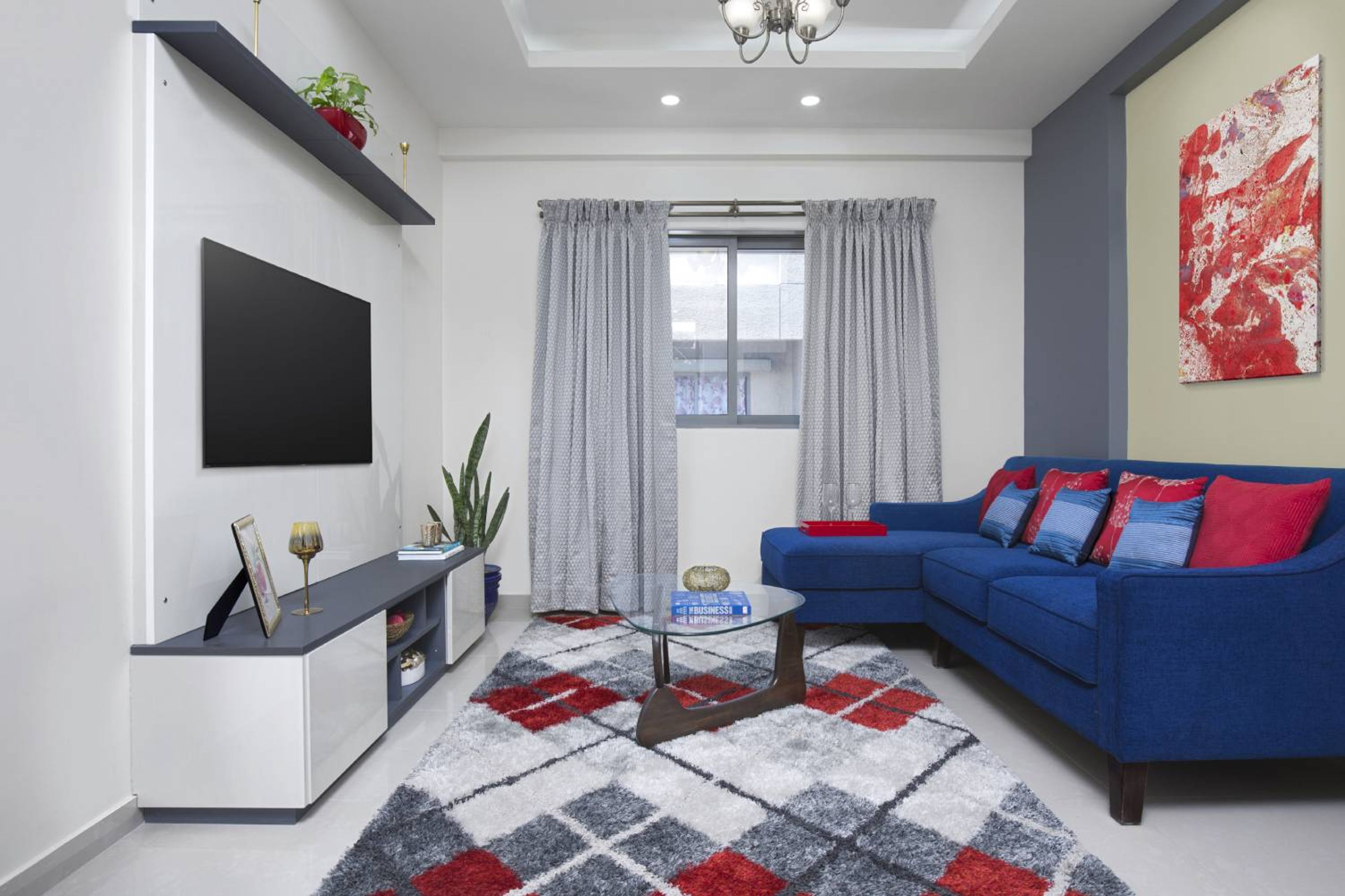 Living Room Design with Blue Sofa