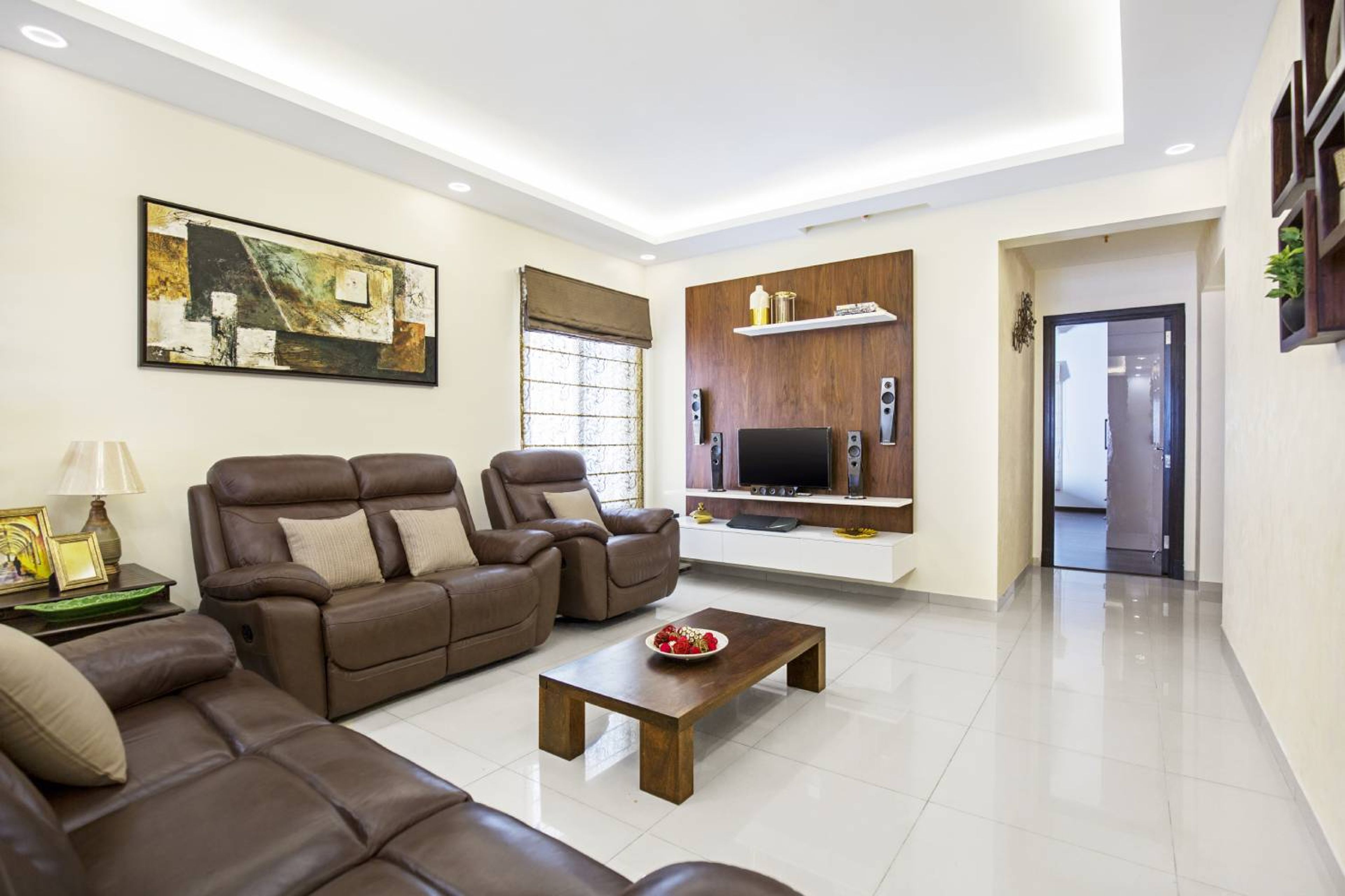 Living Room Design with Wooden TV Unit