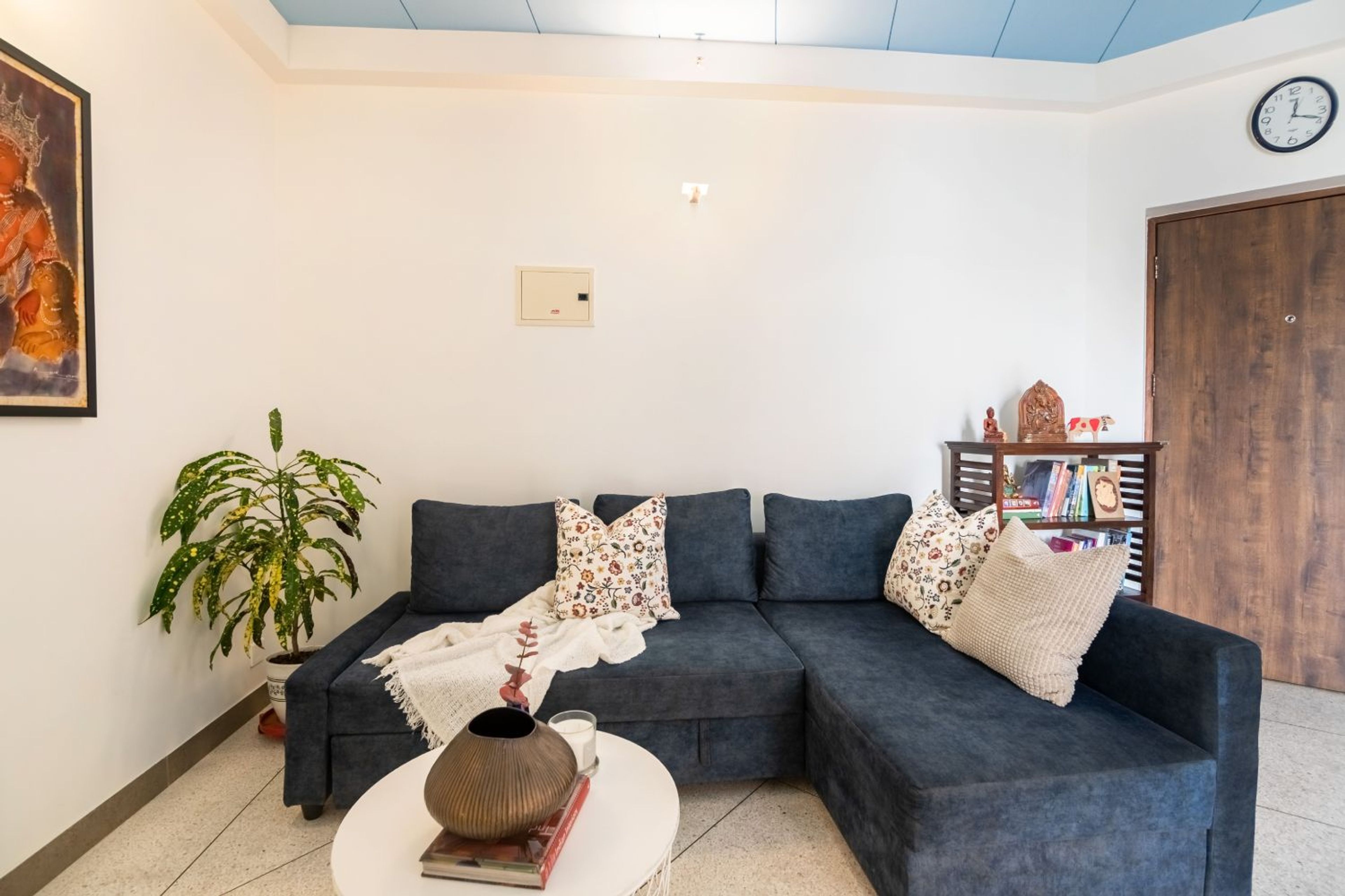 Living Room Design with Blue Sofa