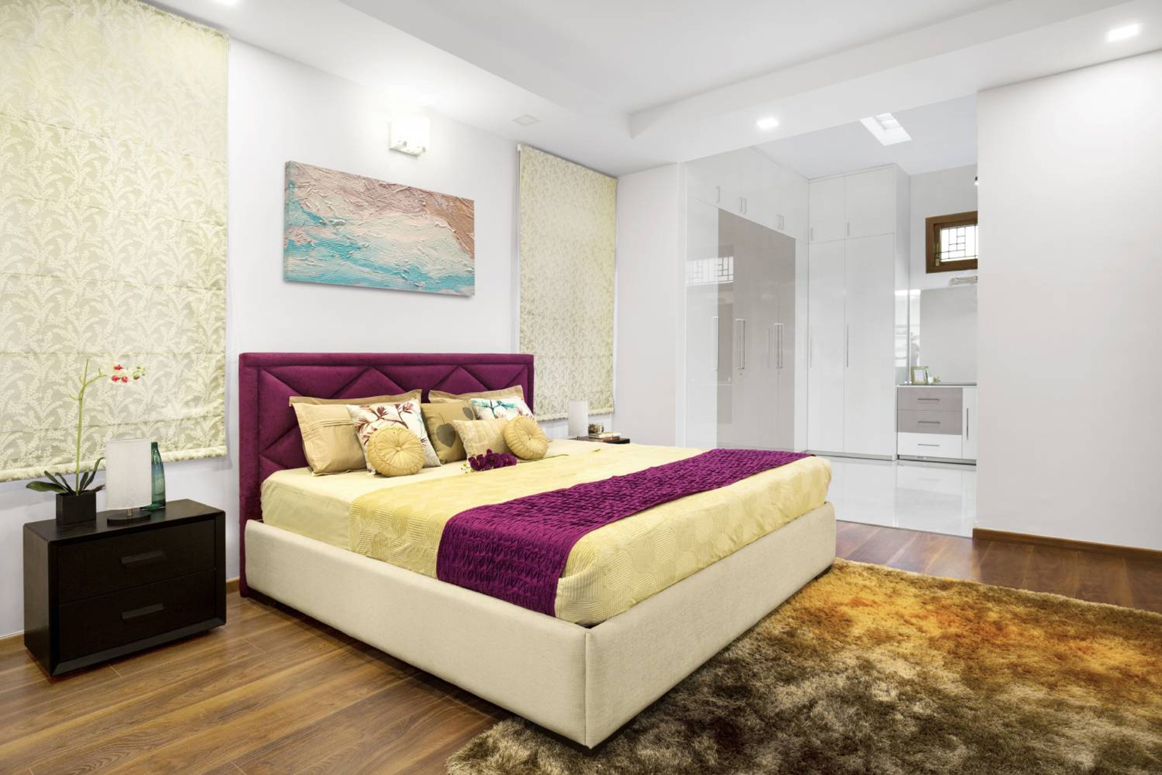 Bedroom Design with White and Grey 7-Door Swing Wardrobe