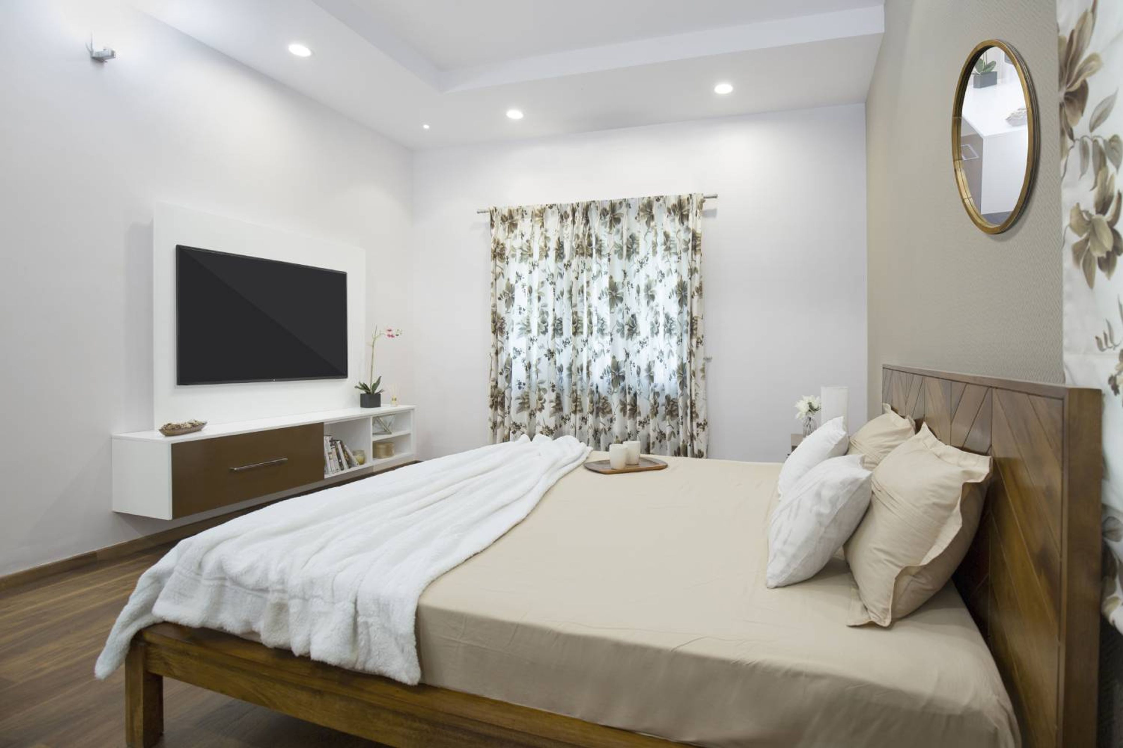 Guest Bedroom Design with White TV Unit