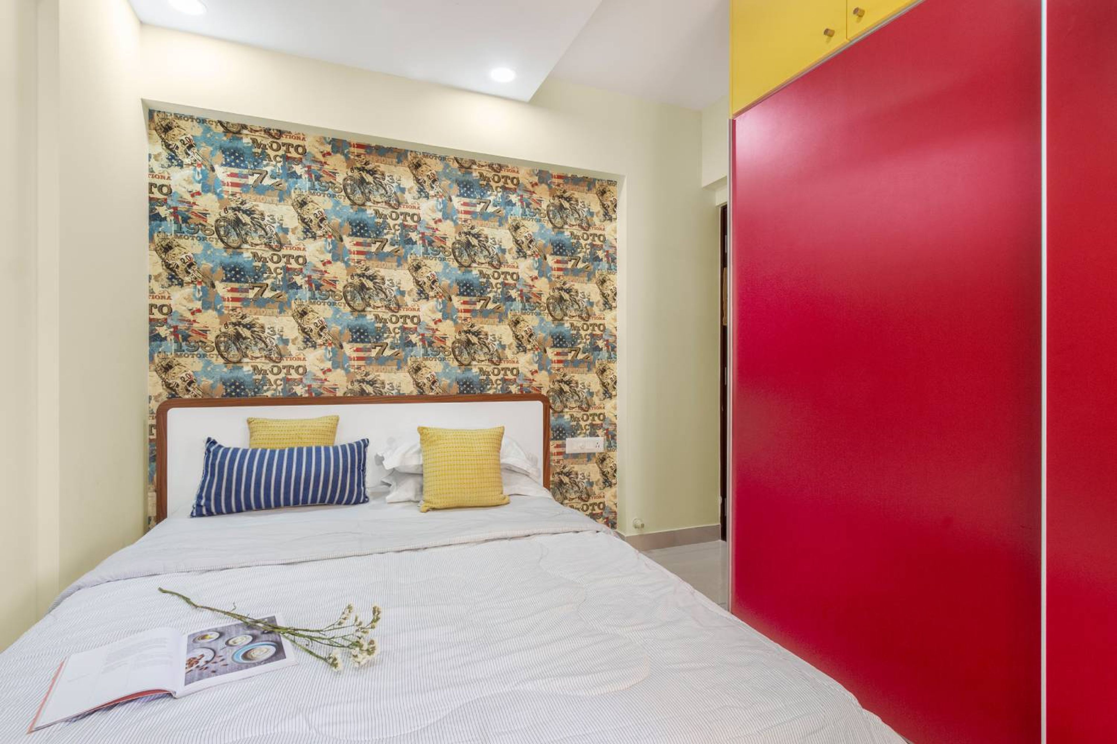 Kids Bedroom Design with Motorbike Themed Wallpaper