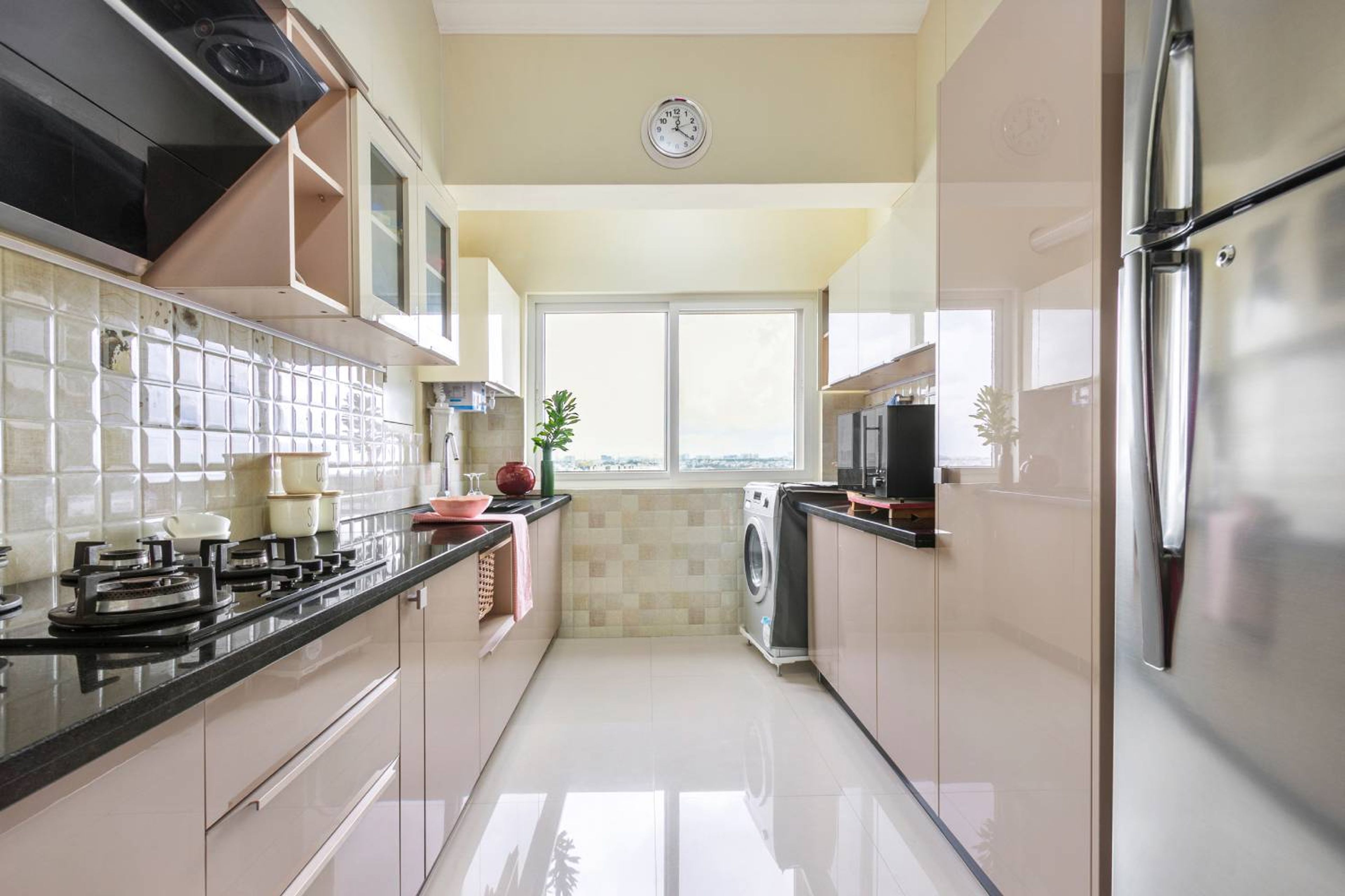 Modular Parallel Kitchen Design with Tile Flooring