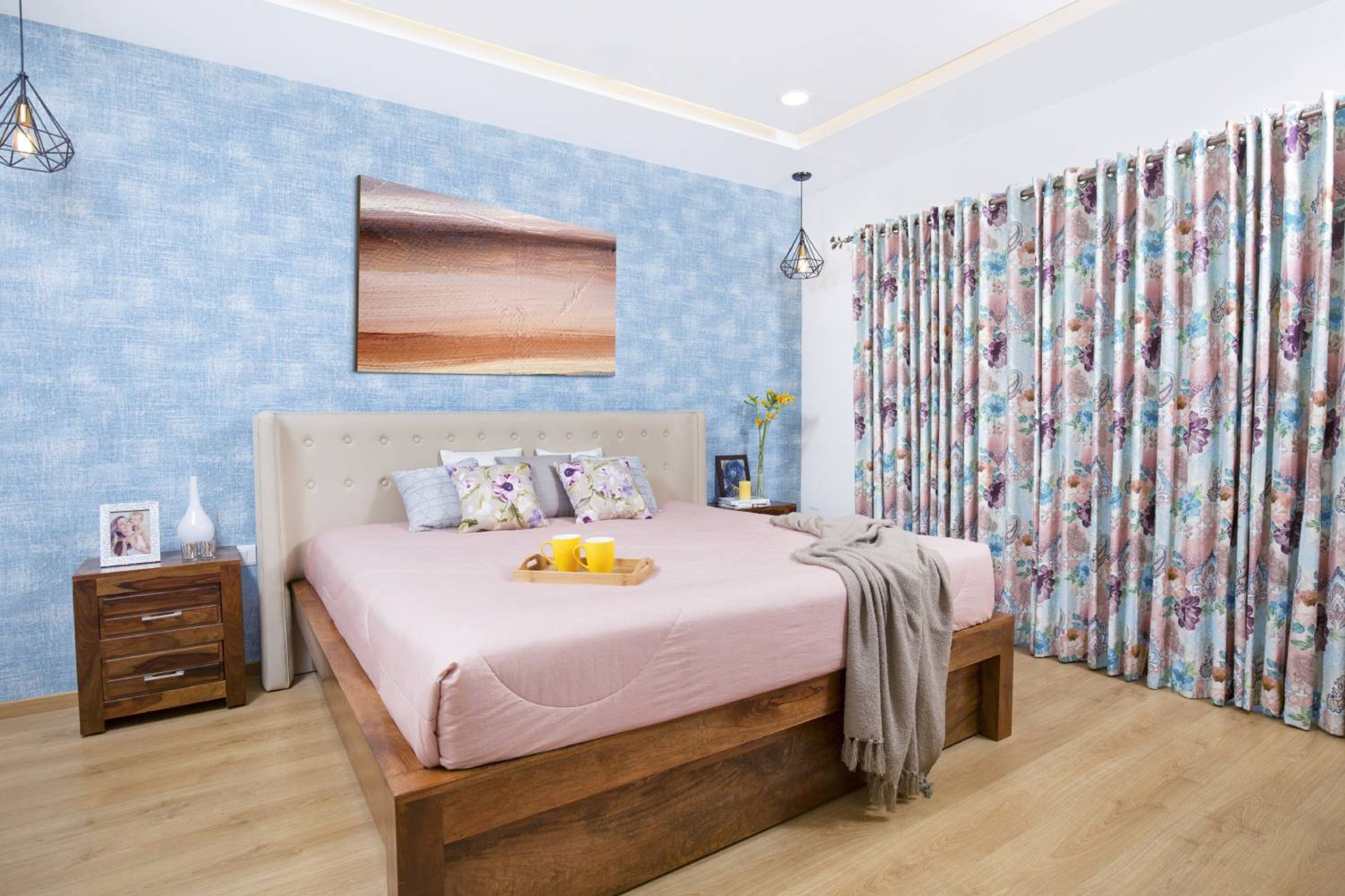 Master Bedroom Design with Blue Wallpaper