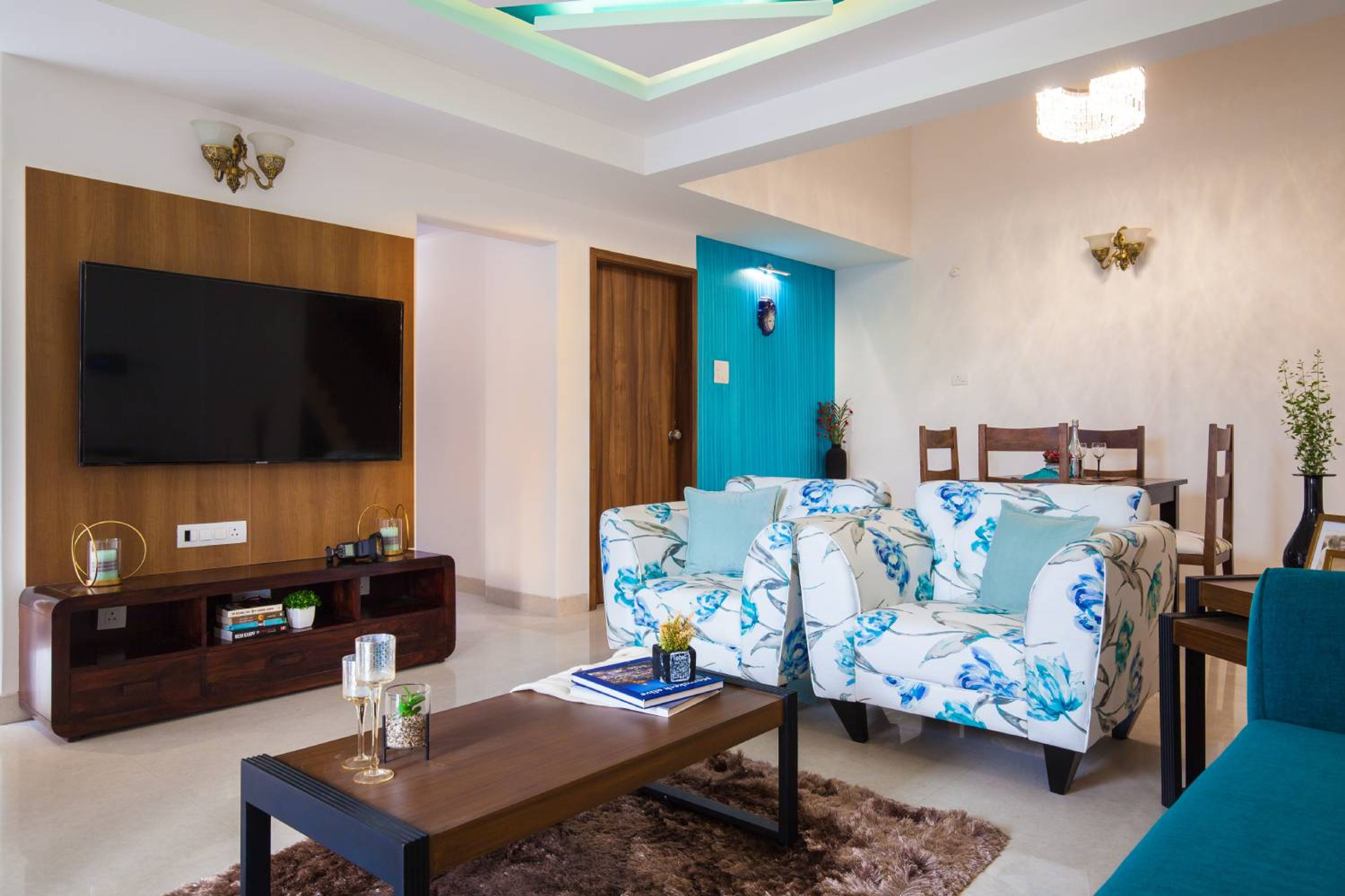 Living Room Design with Wooden TV Unit