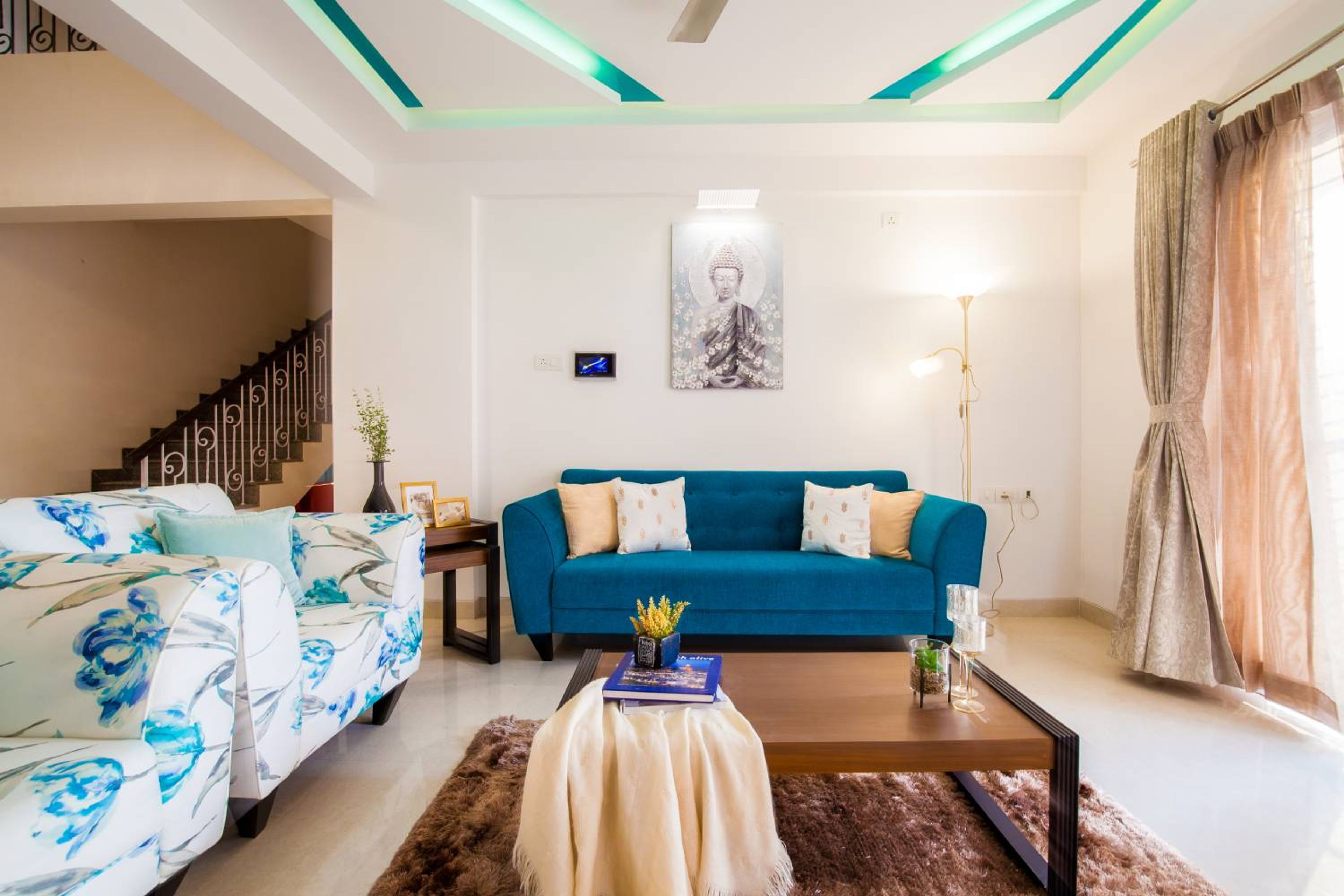 Living Room Design with Blue Sofa