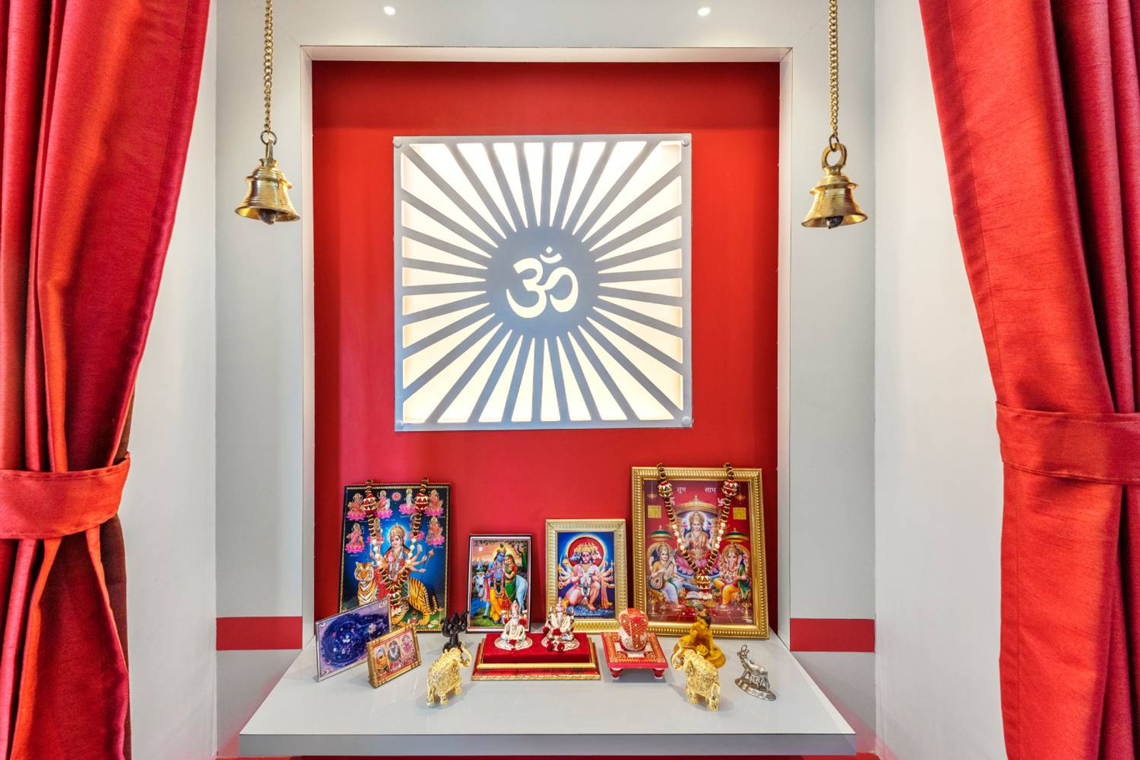 Open Red and White Pooja Unit Design