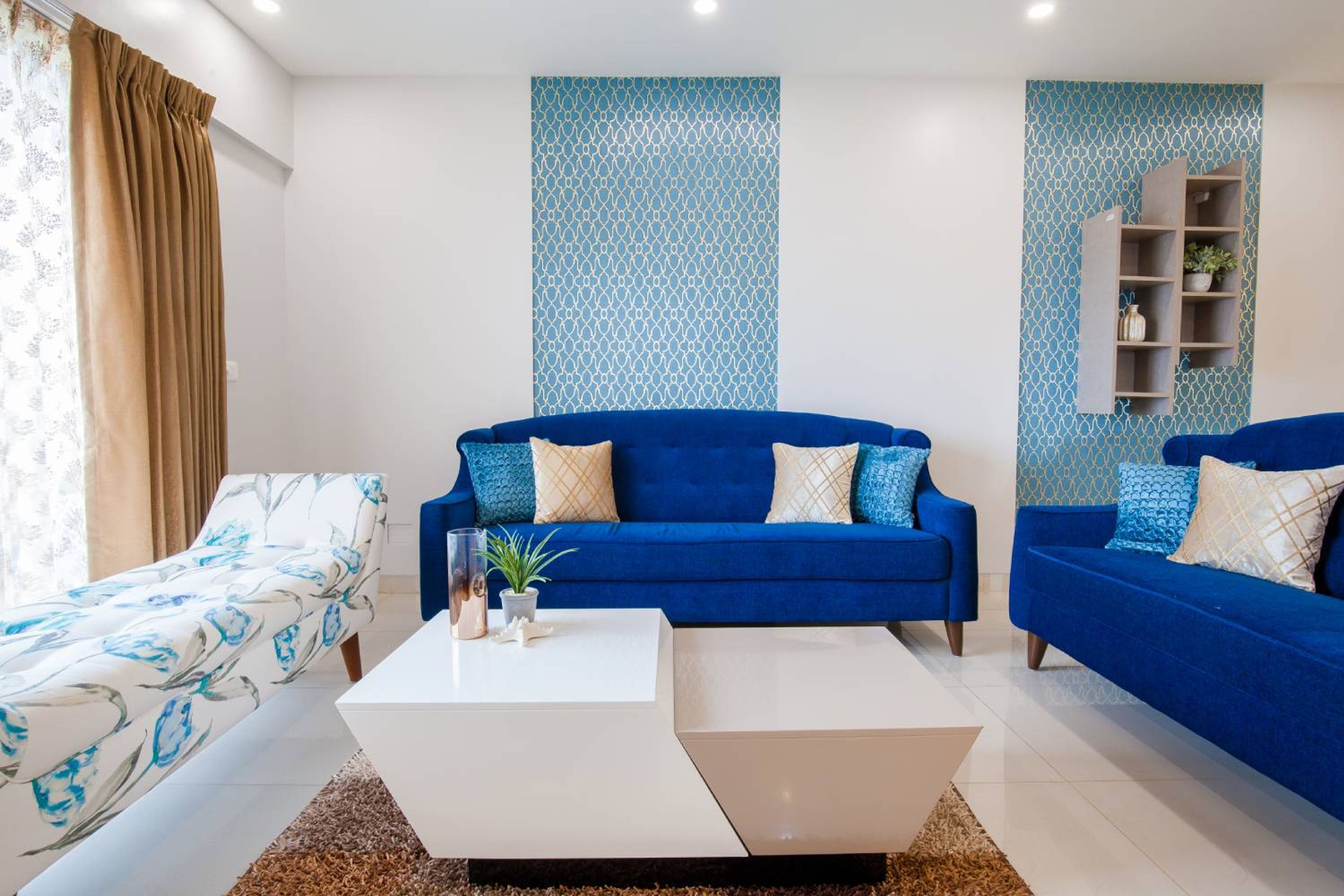 Living Room Design with Blue Sofas