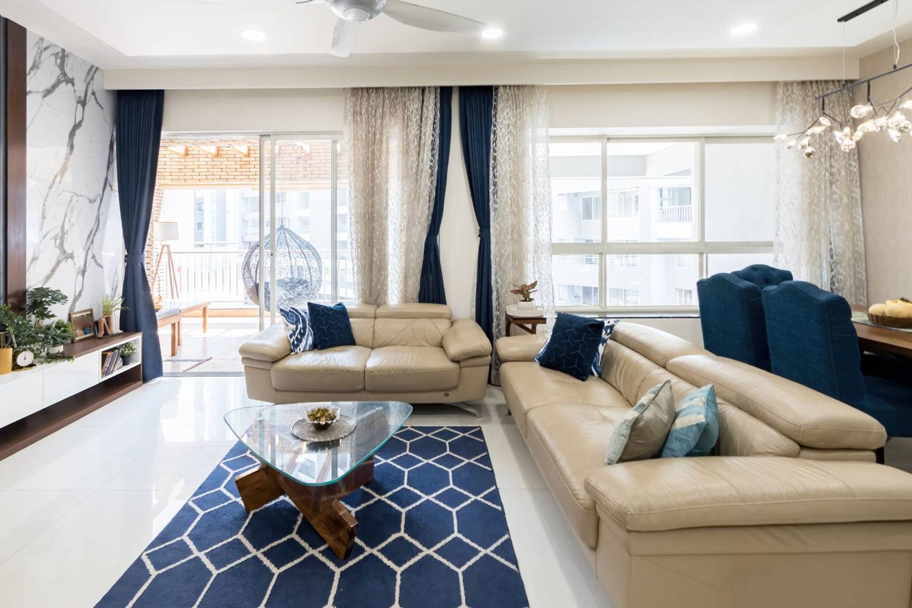 Living Room Design with Beige Leather Sofas