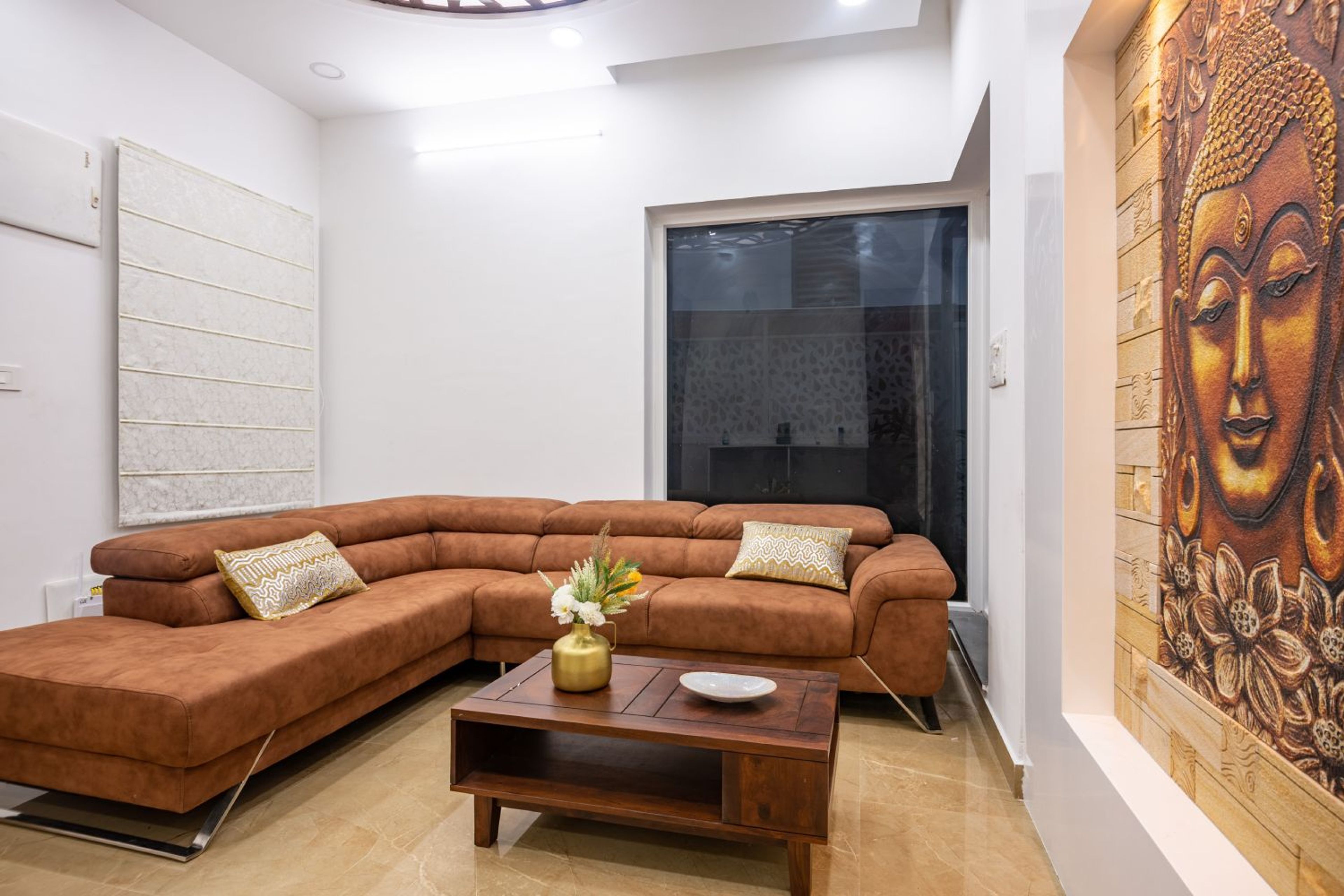 Living Room Design with Brown Sofa