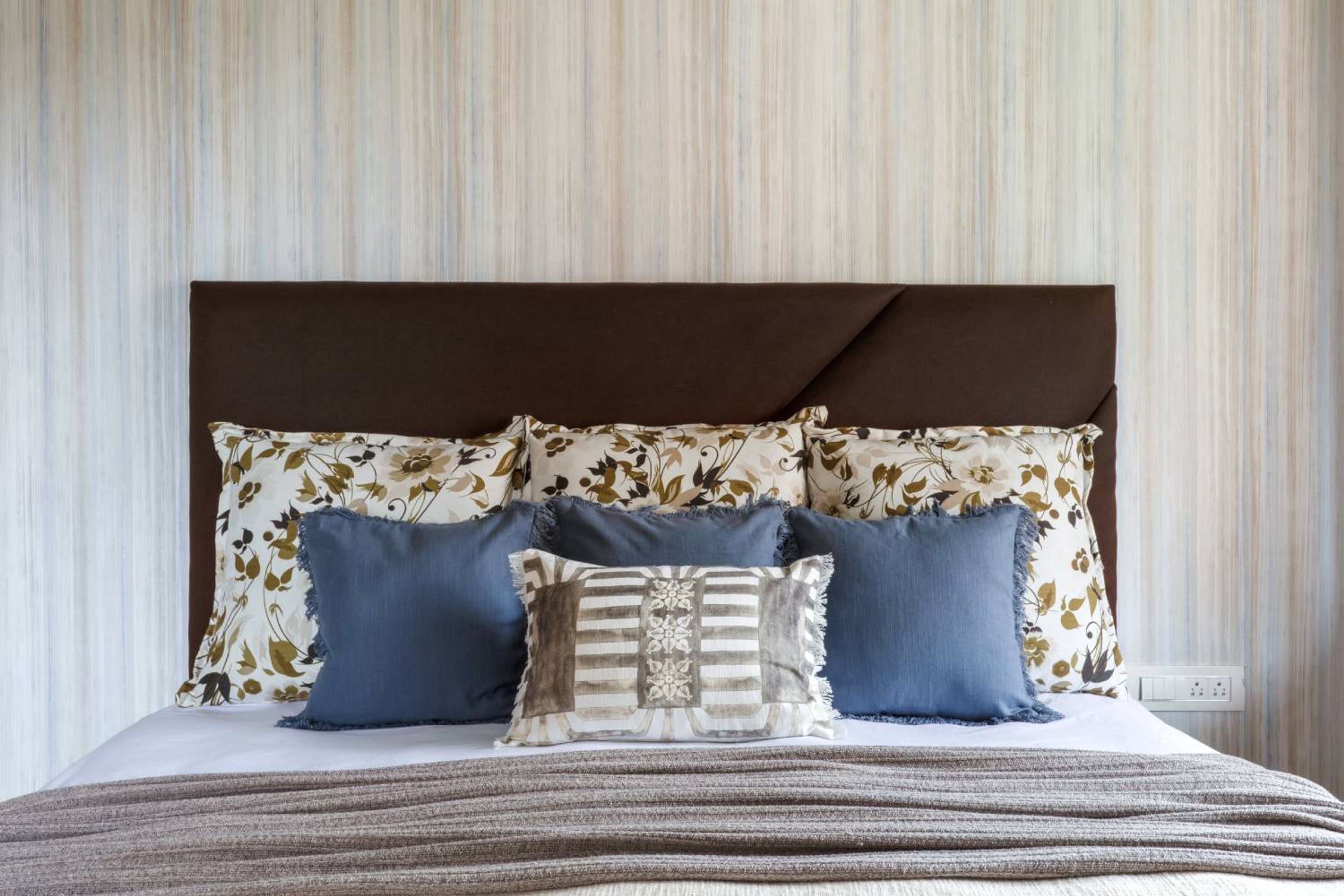 Master Bedroom Design with Patterned Wallpaper