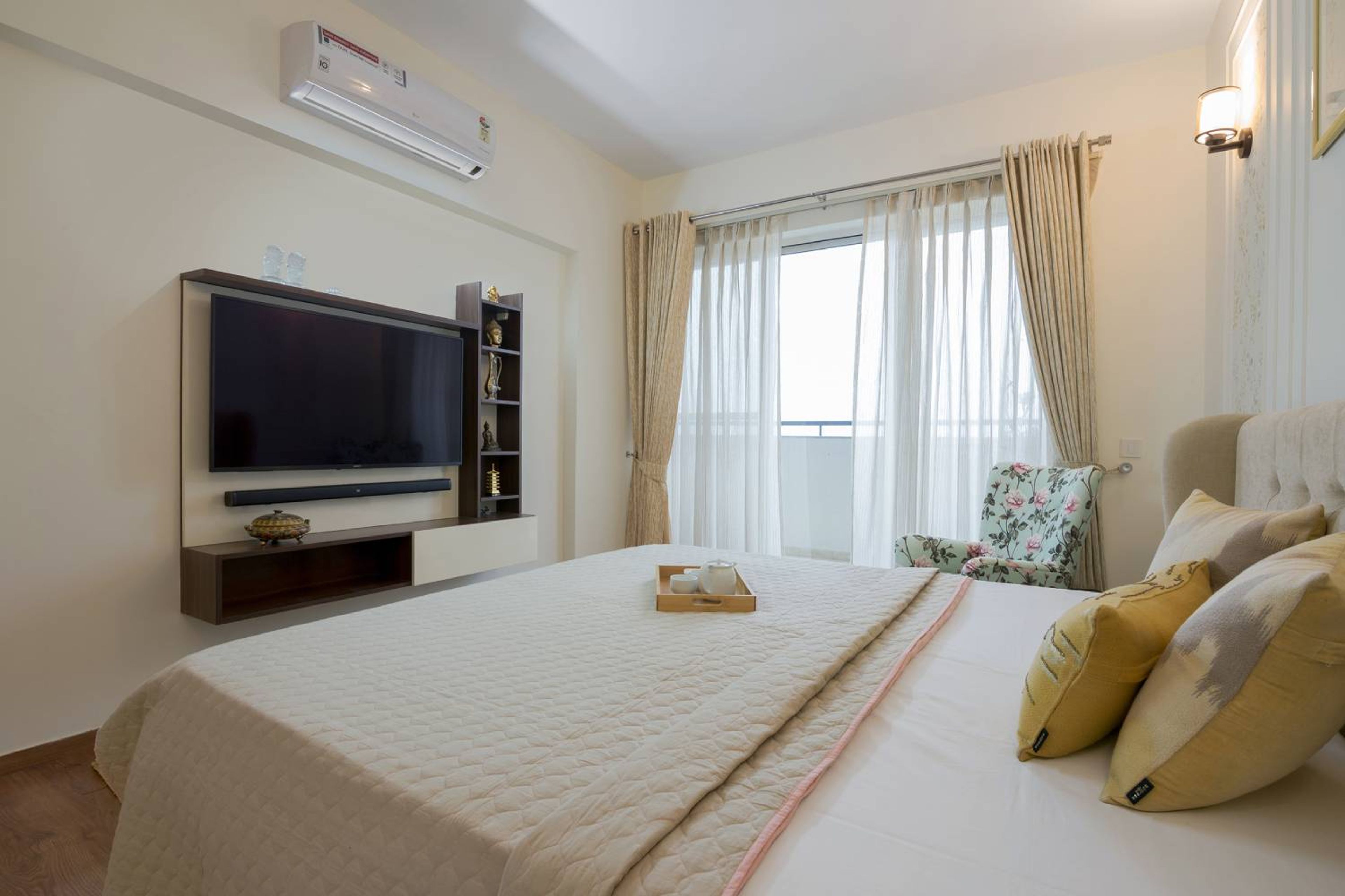 Master Bedroom Design with Wooden TV Unit