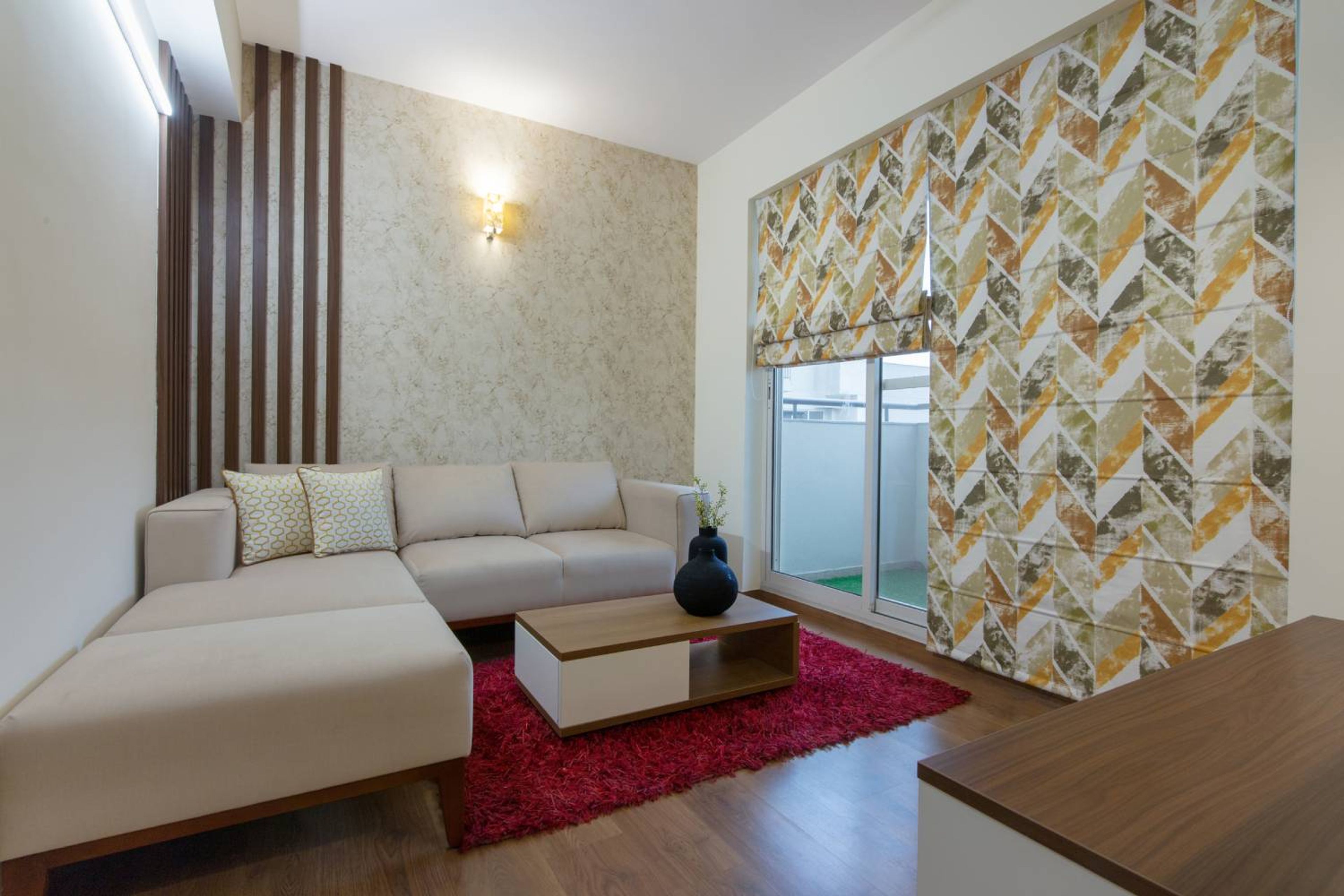 Living Room Design with Beige L-Shaped Sofa